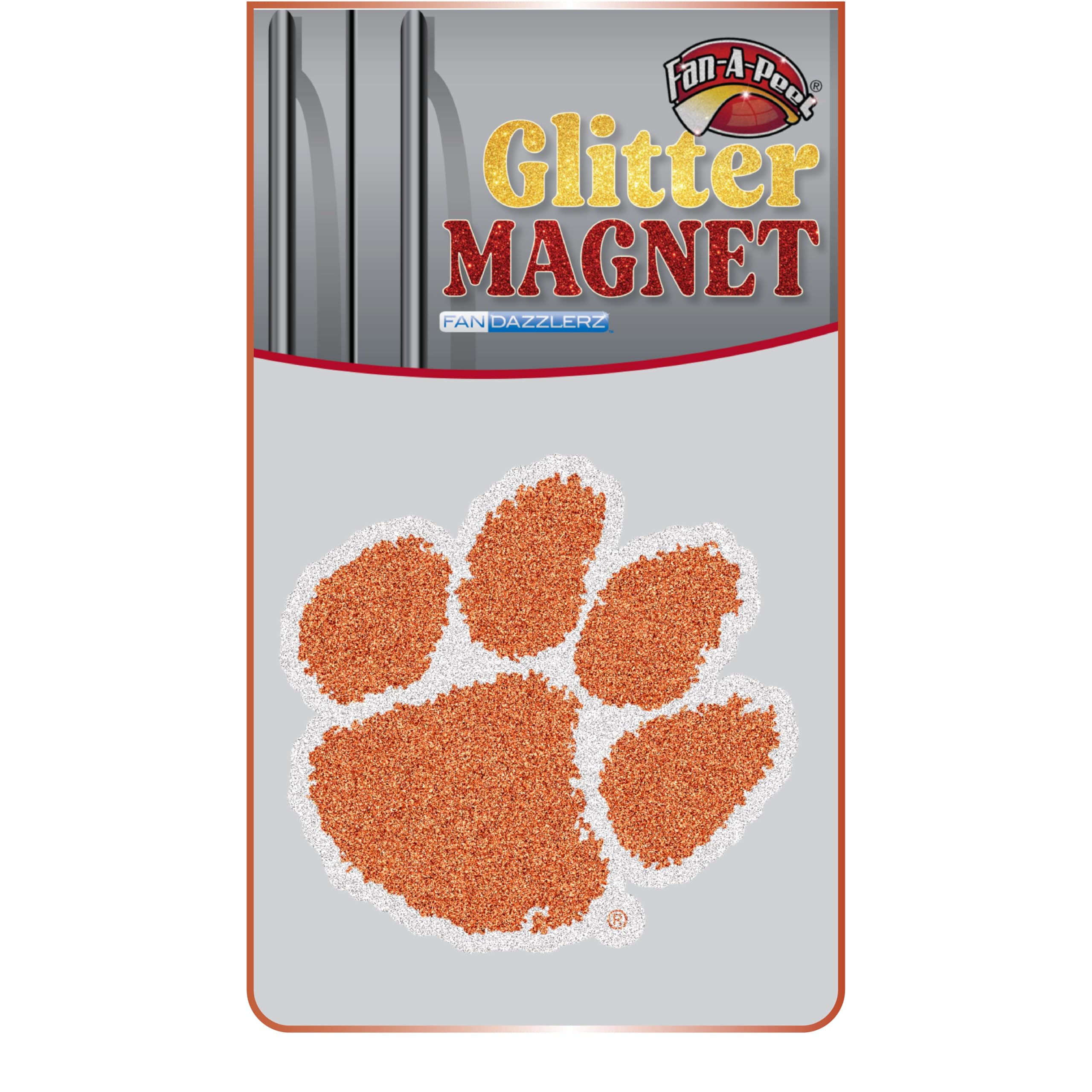 Fan-A-Peel Clemson Tigers Glitter Magnet – Officially Licensed 3-Inch Orange Paw Print Design - Decorative & Durable Magnetic Accessory for Fridges, Cars, Lockers & Tailgating Displays – Ideal Gift