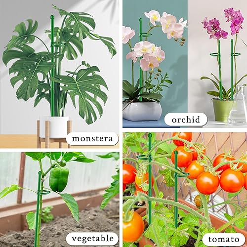 Miniatura 6 de Estacas para plantas de 17 pulgadas y 11 pulgadas de longitud ajustable, 16 piezas de palo de orquídea verde con clips para interiores y exteriores,