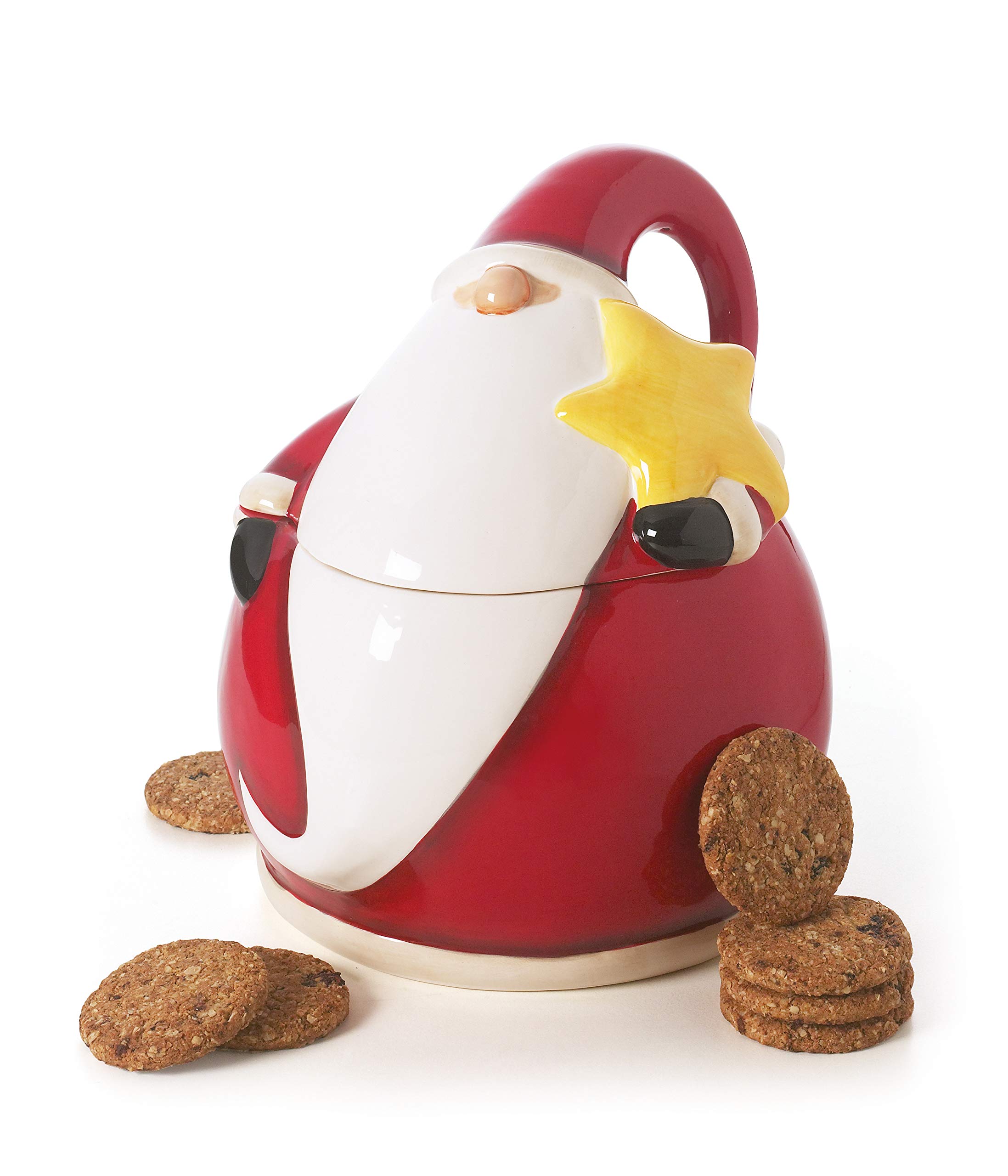 Excelsa Santa Claus Biscottiera, Ceramica, Rosso, 14x15x18.5 cm