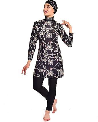 Plus Size Islamic Swimsuits for Women with Hijab Full Coverage Print Muslim Burkini Modest