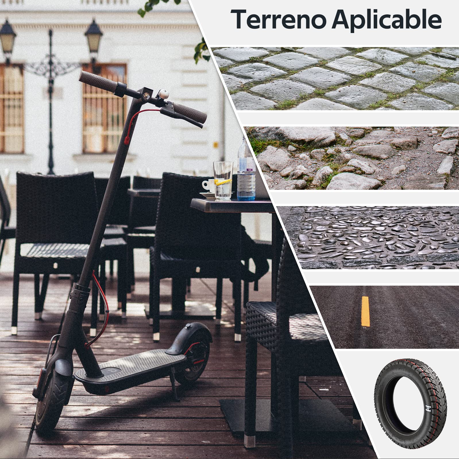 1PZ ST1-X02 Rueda de 10x2-6.1 para 10 pulgadas Patinete Eléctrico Xiaomi M365 / Pro/Pro 2 / 1s / Lite, Neumático Tubeless Cubierta para patinete xiaomi