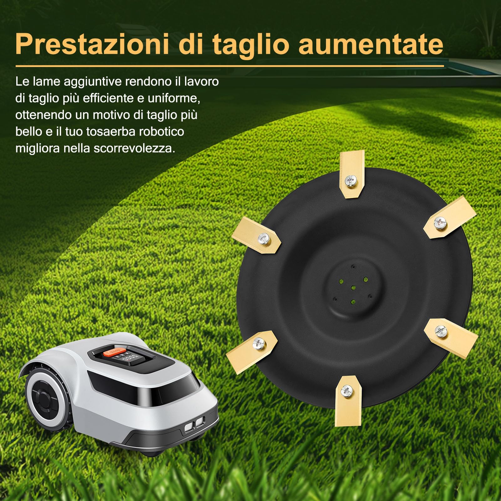 【Taglio Più Efficiente】 Dischi Lama + 6 Pezzi di Lame di Ricambio Compatibili con ANTHBOT Pion 900 1000 / Genie 600 1000 3000, Redkey MGC500 MGC1000， Tosaerba Robotico