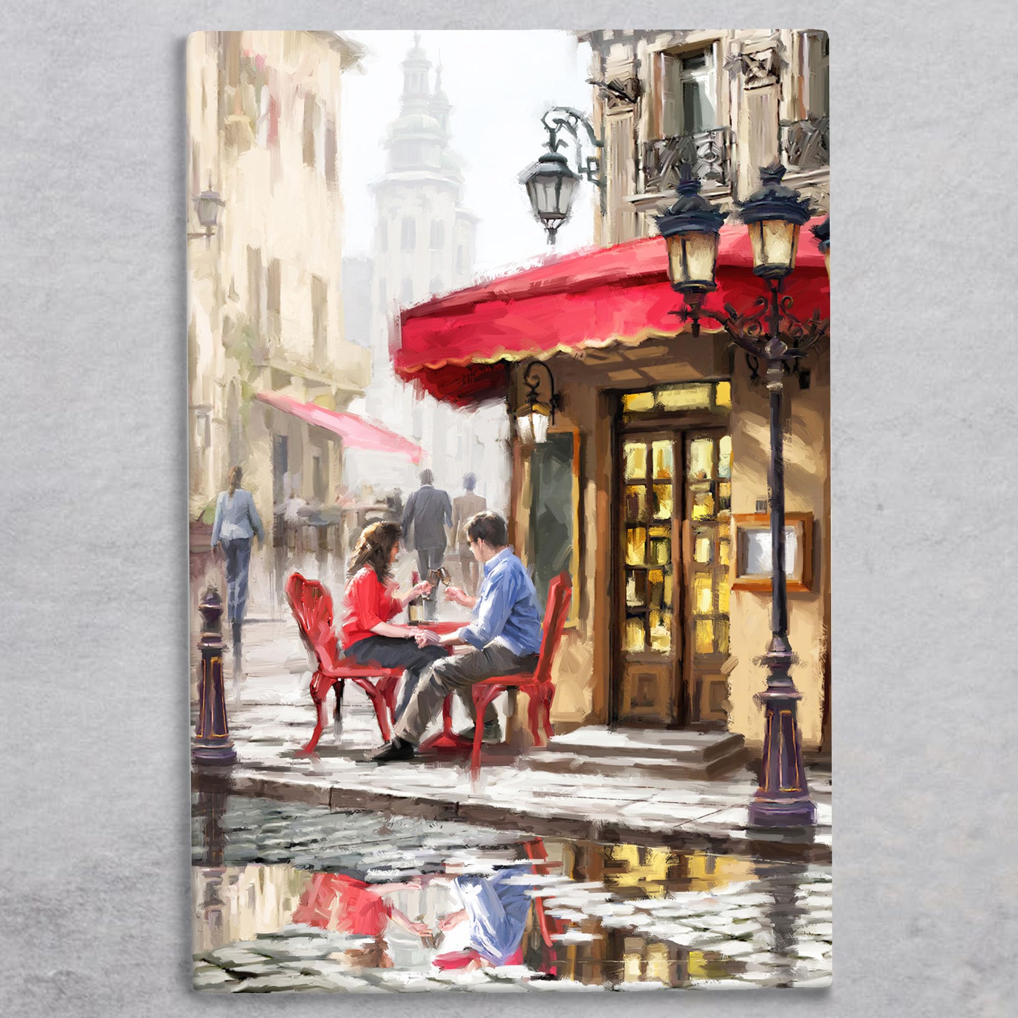 Global Designs Multilcoloured Bistro Ceramic Tile Picture Romantic Paris Scene Plaque Sign Wall Art Macneil Studio 30X20cm
