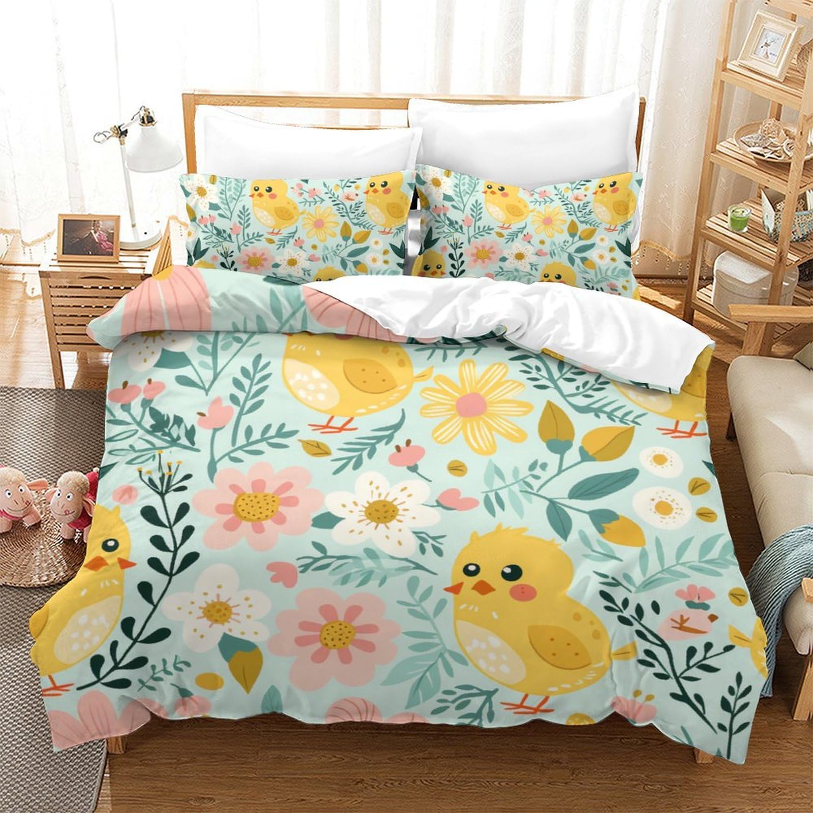 XHSMSHWY Bird 3D Printed Quilt Cover 3 Pieces Bedspread Soft Easy Care with Zipper Closure，Pillowcases for Kids Girls Boys Adults Bedroom King（220x240cm）