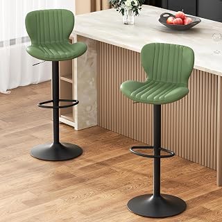 JAMFLY Bar Stools Set of 2, Leather Adjustable Barstools Counter Height Modern Bar Stools, Island Chairs Set of 2 for Kitchen, Green