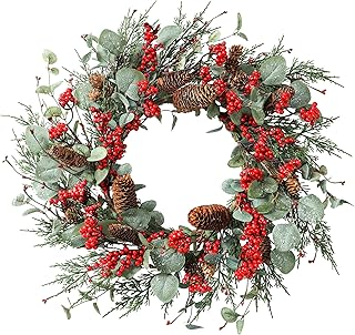 YNYLCHMX 22 Inch Winter Wreath for Front Door, Winter Wreath with Eucaly...