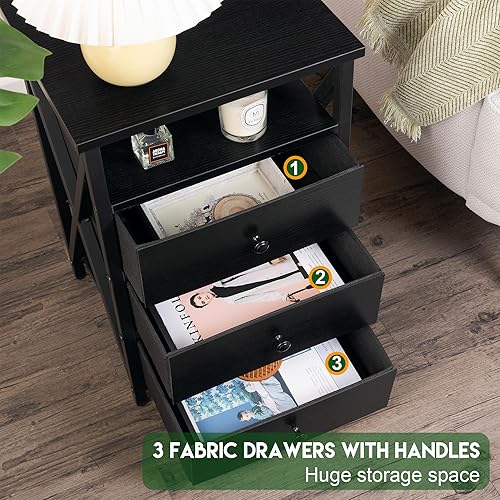 Miniatura 6 de Mesita de noche con estación de carga, mesas auxiliares modernas con puertos USB y tomacorrientes, cómoda de mesa auxiliar rústica con 3 cajones de