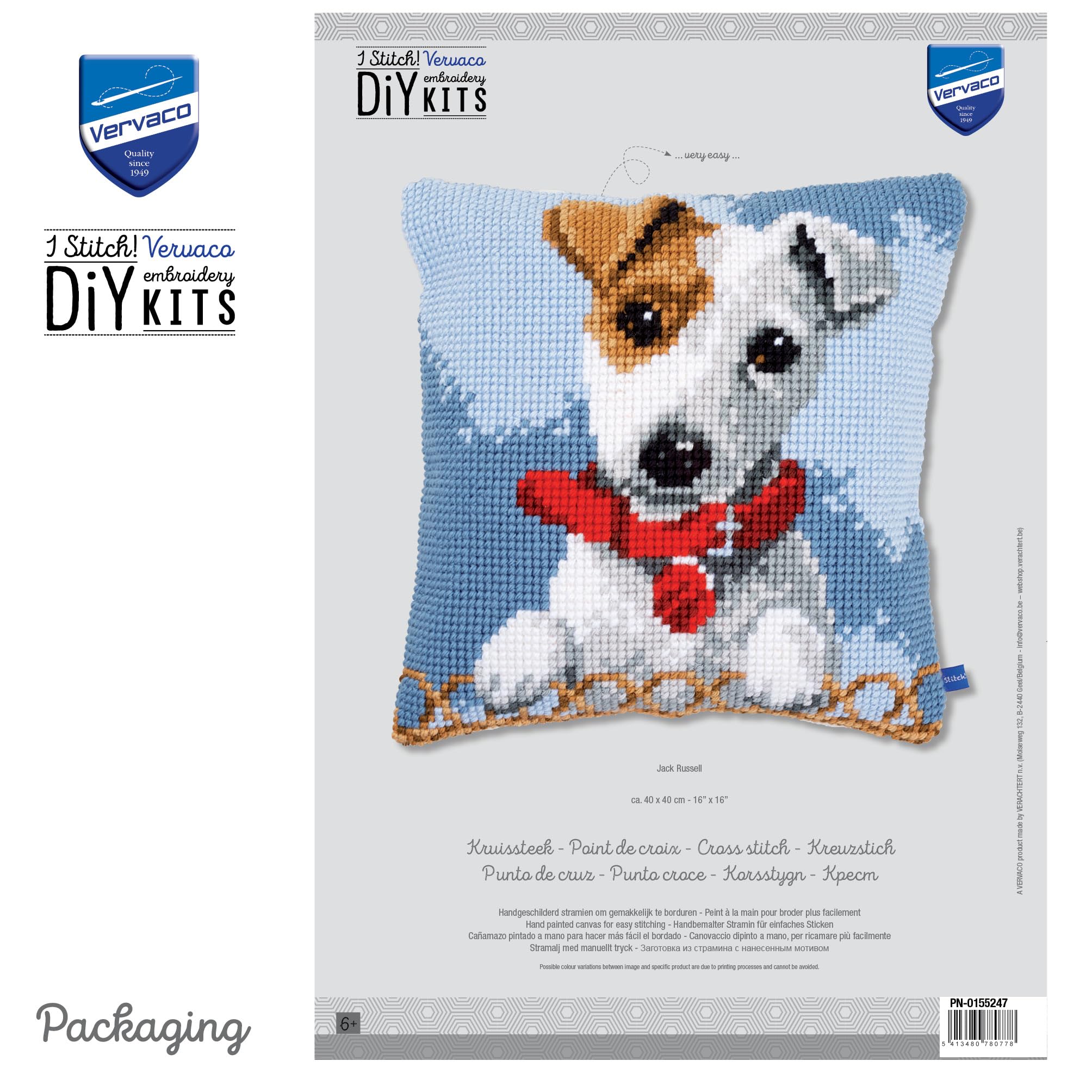 VERVACO Kit Cuscino Punto Croce "Cane Che Dorme" - Set Ricamo Per Principianti Con Tela Gobelin 40x40 Cm, Fili DMC E Istruzioni, Ideale Per Regali Fai Da Te