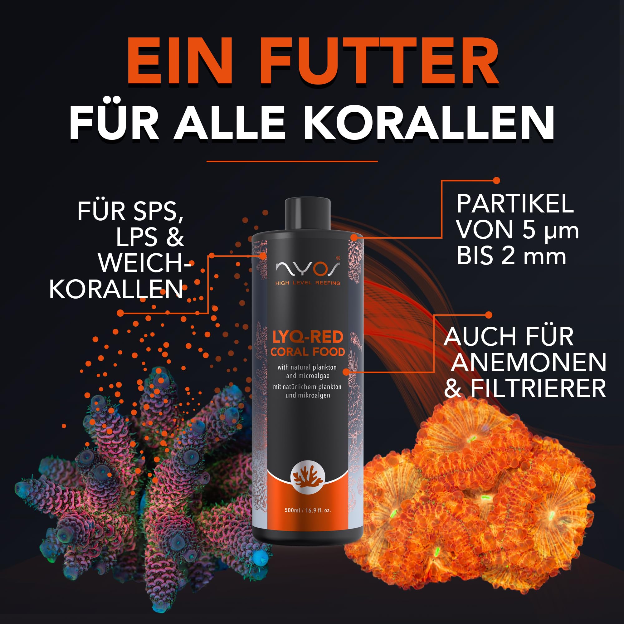 Nyos LYQ-RED – Flüssiges Korallenfutter mit Plankton für Meerwasser – Reich an Omega-3, flüssig und Nährstoffreich, für alle Korallen geeignet, 500ml
