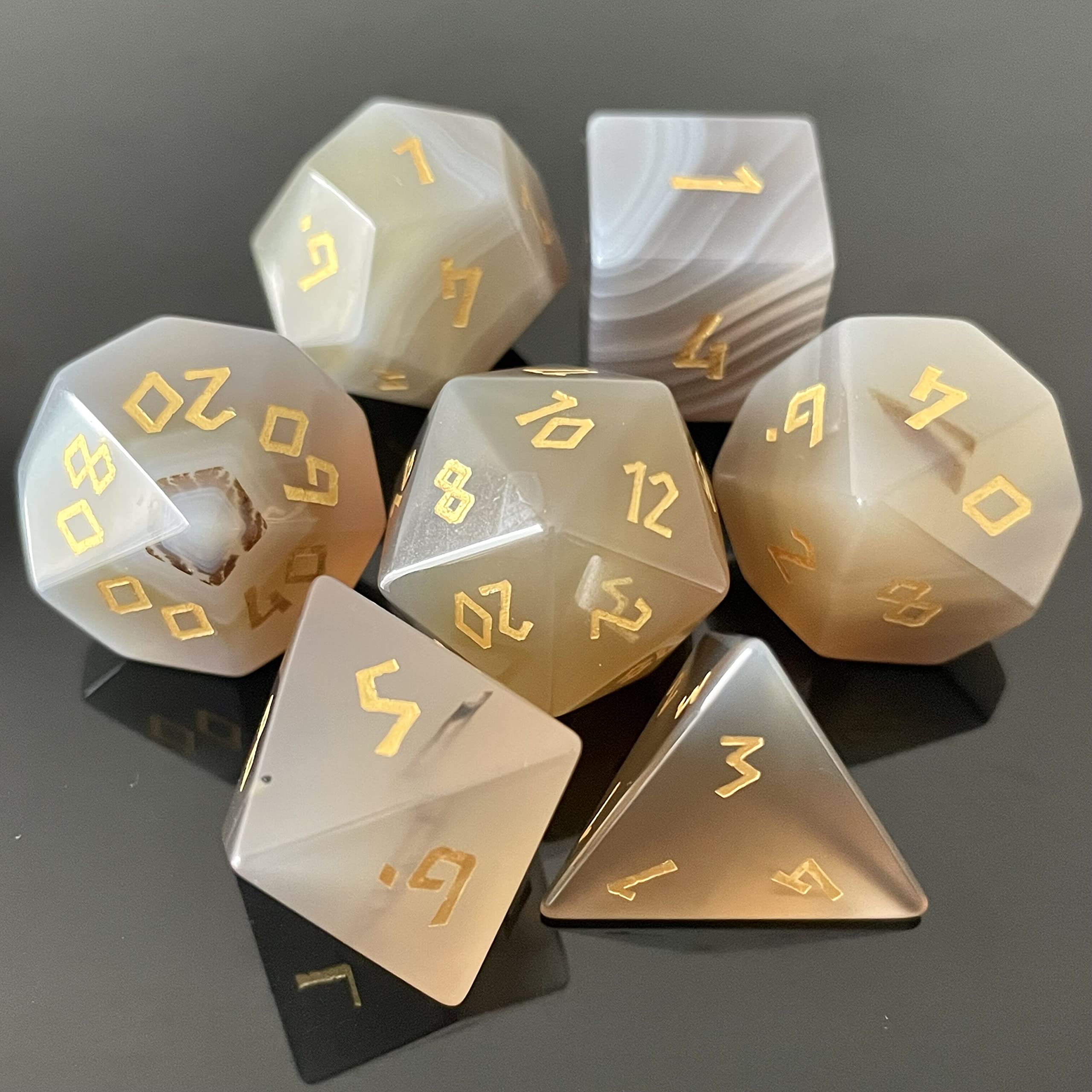 Amatolo Handmade Natural Gemstone Dice Set, Collection Jade Dices for Dungeons & Dragons (Grey Agate)