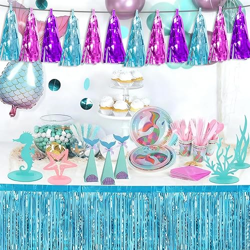 Miniatura 5 de Guirnalda de borlas azul lago, morado y rosa intenso, 4P, guirnalda metálica de flecos de oropel, borlas de oropel, telón de fondo para desfiles