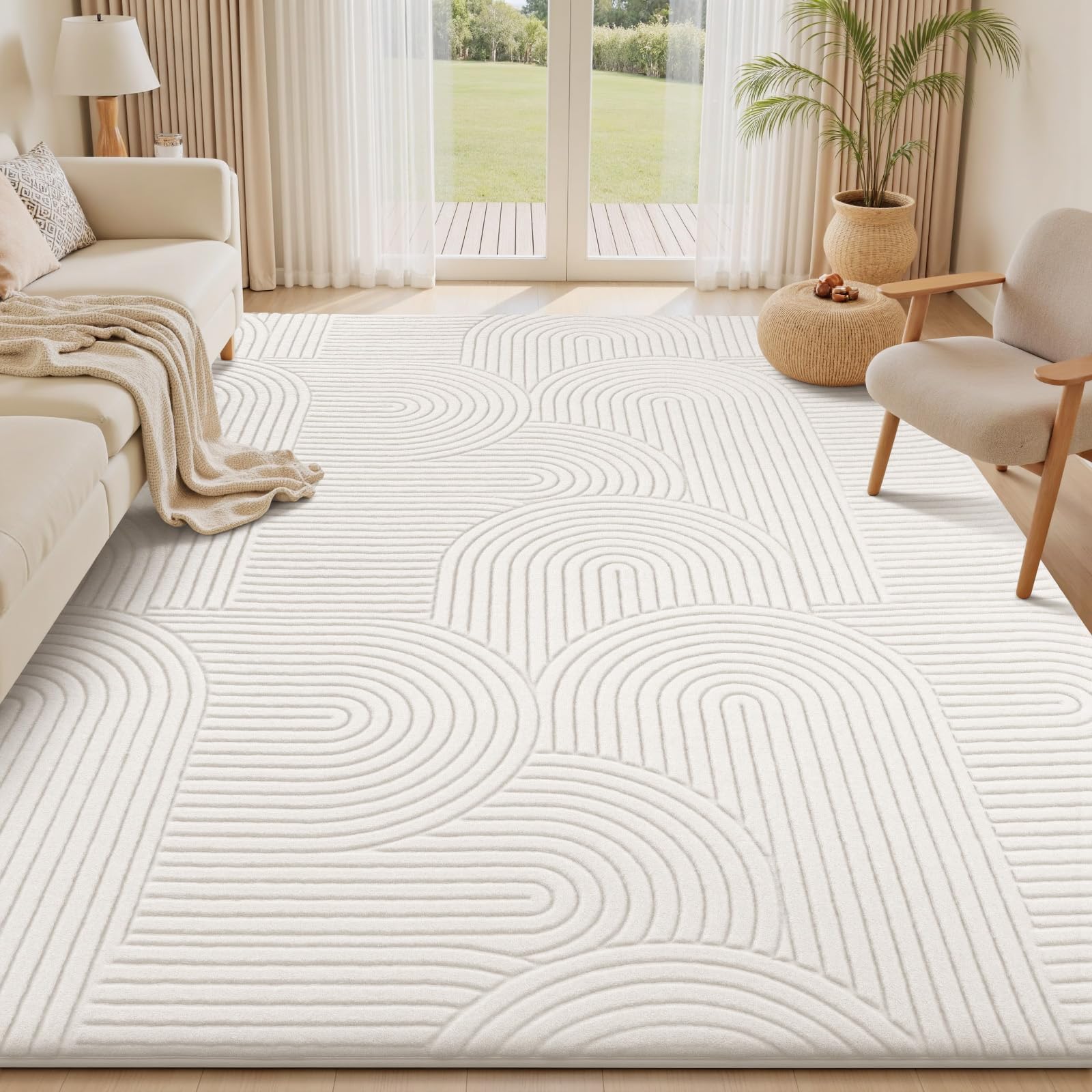 Sour Lemon Rugs Living Room 160x230cm, Cream White Extra Large Shaggy Rug