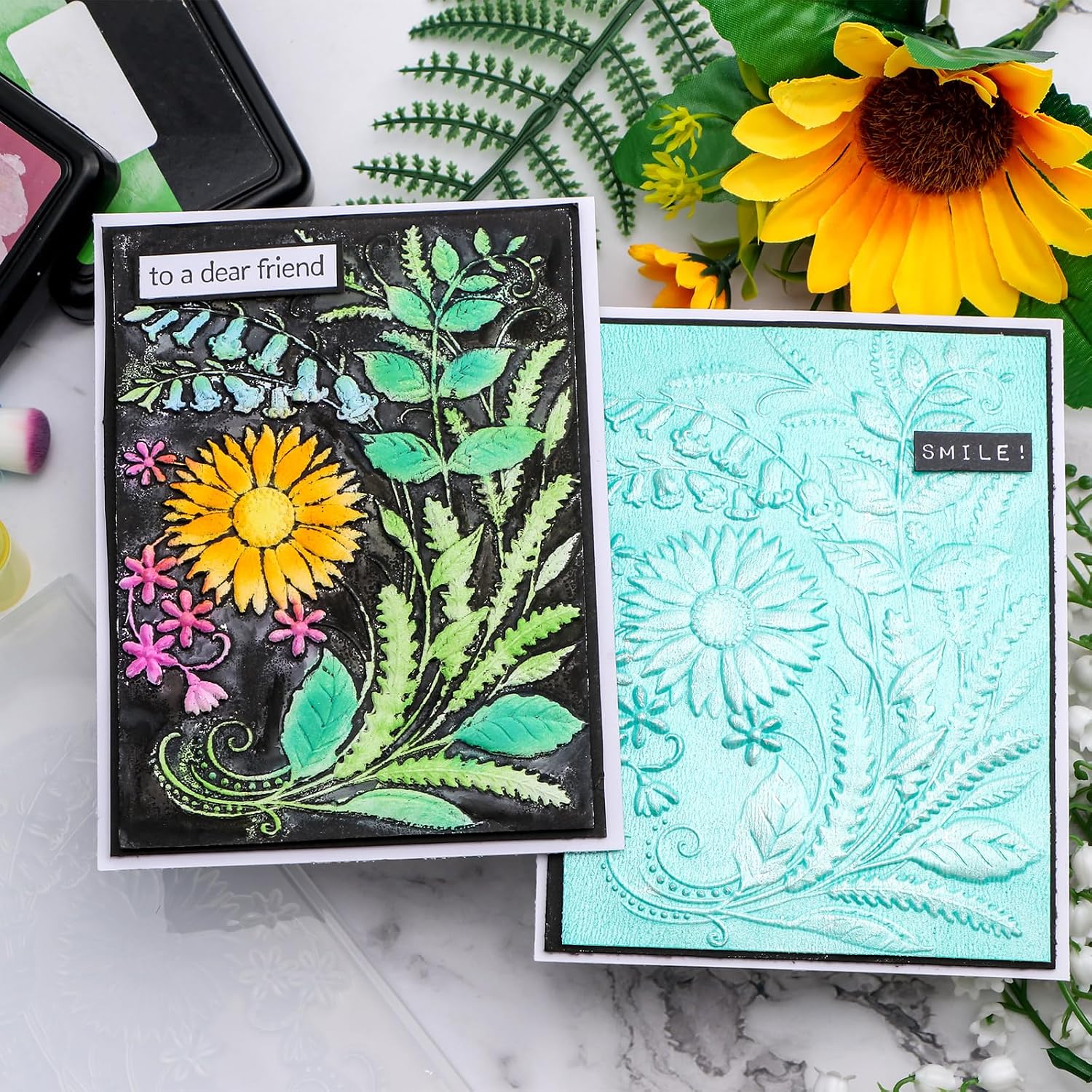 Briartw 3D Embossing Folder for Card Making,Sunflower Morning Glory Clear Plastic Texture Fades Embossing Folder Template for Scrapbooking and Other Paper Craft Album Stamps DIY Decoration