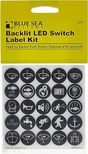 Blue Sea Systems 4230 Kit de etiquetas para interruptor de botón, color negro