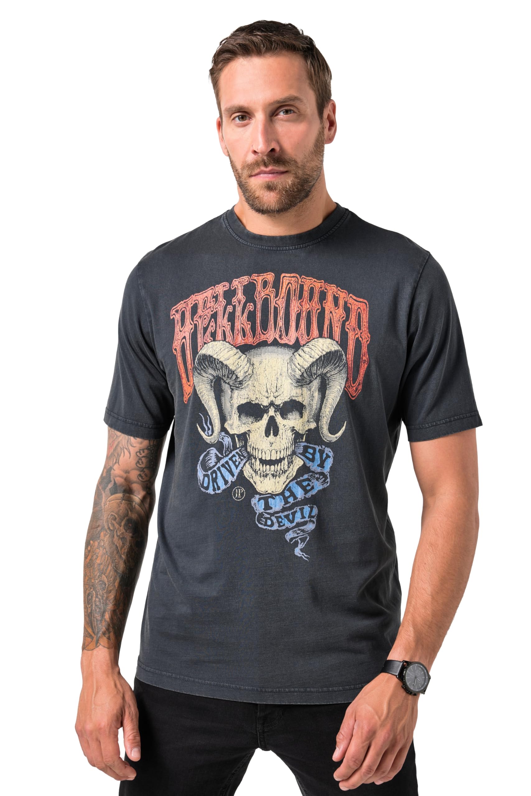 JP 1880 Herren große Größen Übergrößen Menswear L-8XL T-Shirt, Halbarm, Brustprint, Vintage-Look 842415