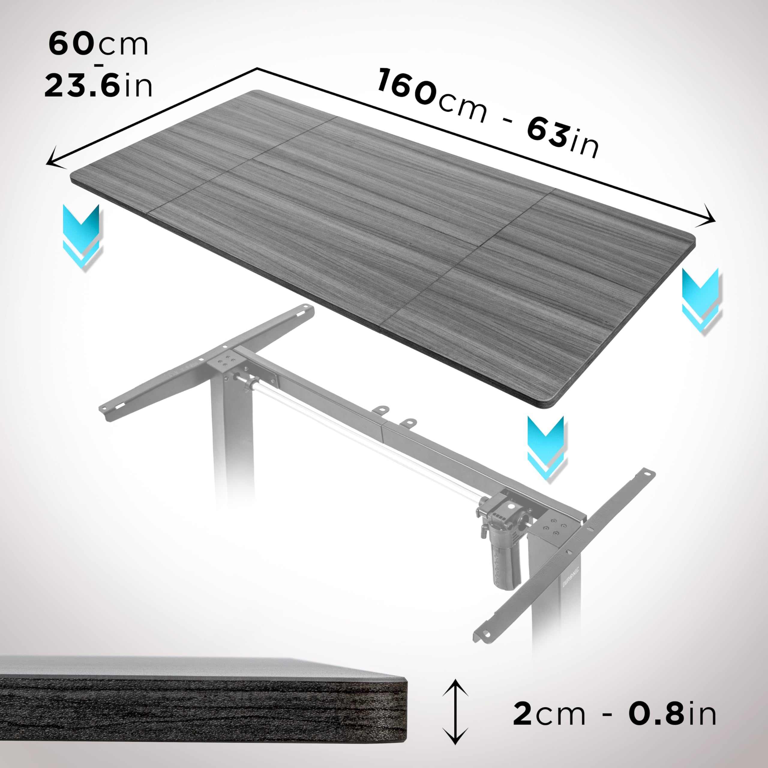 Duronic TT160 GY Superficie per scrivania Sit-Stand 160 x 60 x 2 cm | Compatibile con la maggior parte delle strutture sit-stand | Ideale per la postazione di lavoro domestica o in ufficio | Look industriale, facile manutenzione, MDF robusto, area multita