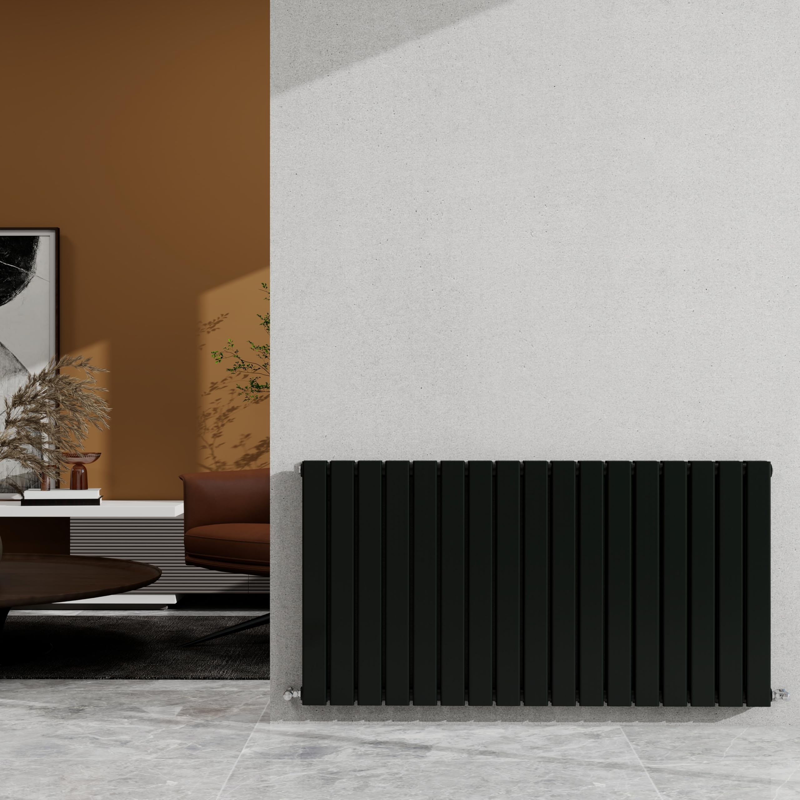 Sky Bathroom Black 600×1156Mm Horizontal Designer Radiator Double Panel Modern Central Heating Flat Panel Rad 5467 Btu