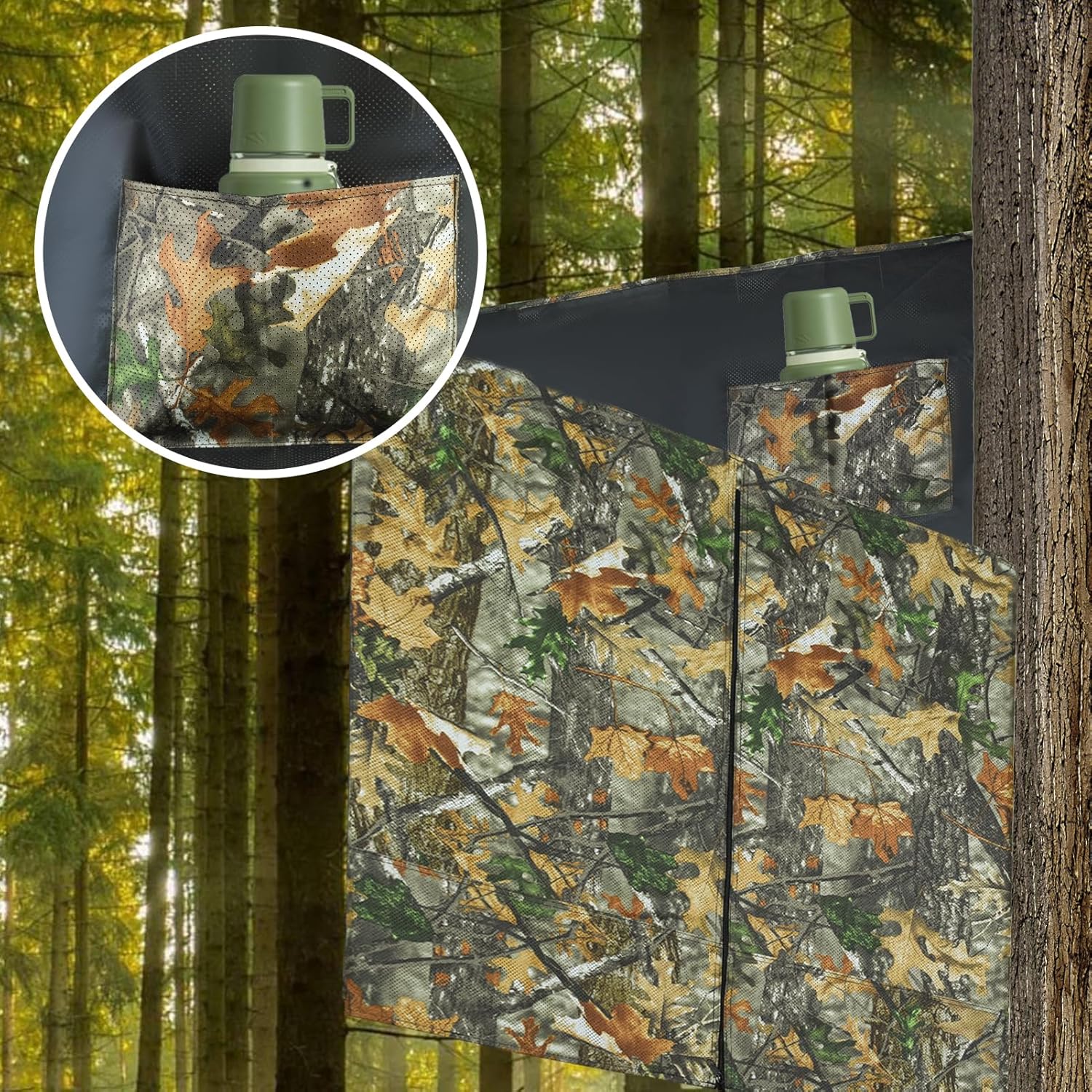 Hunting Tree Stand Blind, Ladder Stand Blind Kit for 2 Man Camo Treestand Blinds Cover with Zipper Storage Pocket Tree Stand Blind Accessories for Hunting Deer, 102×36 Inch, Choose See Through or Not - Image 8