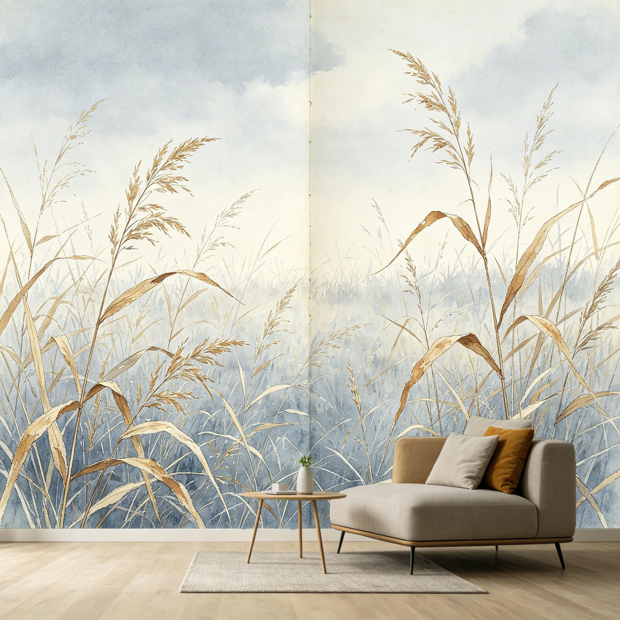 Custom Size Wall Murals Reed Plant Botanical Watercolor Sketch Minimalist Aesthetic Neutral Tone SelfAdhesive Wall Fabric Removable Large Wallpaper for Photo Living Room