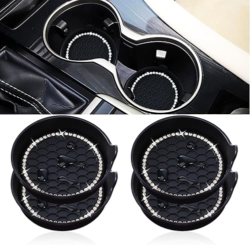 Portavasos universal para automóvil, accesorio interior de automóvil con diamantes de imitación brillantes, color negro, paquete de 4 Negro -,equipo
