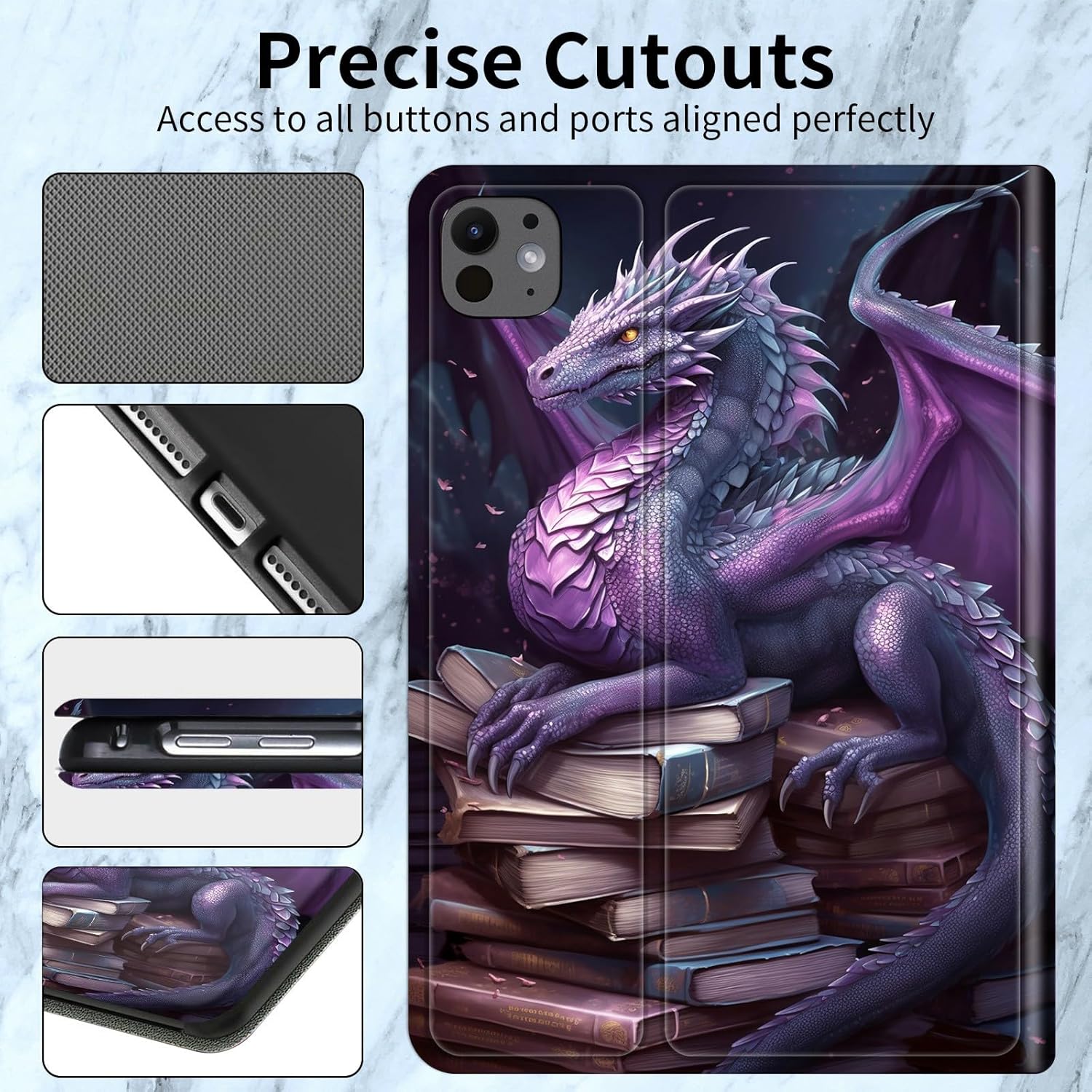 Case for iPad Pro 12.9-Inch (2022/2021/2020) & iPad Air 13 (2024/2025), Slim PU Leather Folio Case with Multi-Angle Stand & Auto Sleep/Wake Cover for iPad Air 13 Tablet, Dragon Book Art