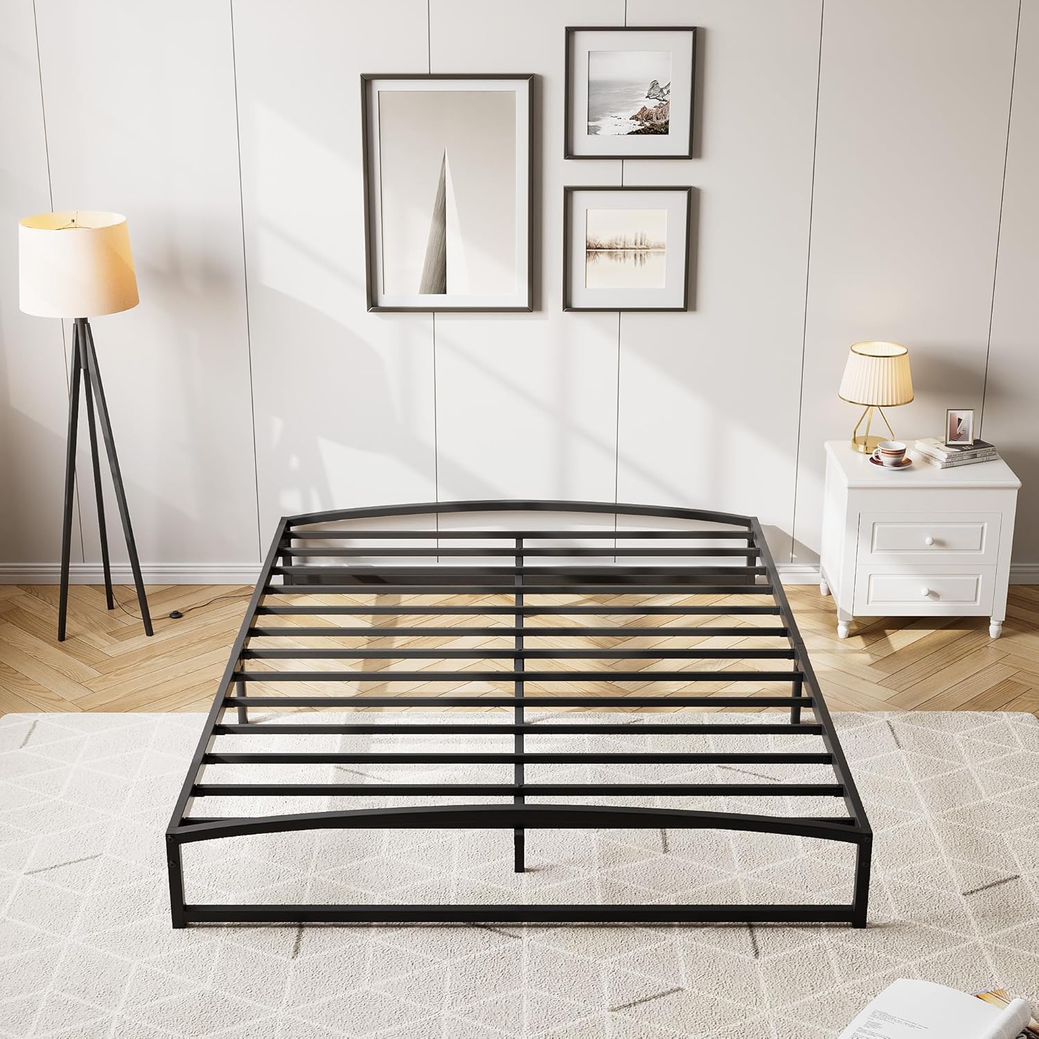 IDEALHOUSE Queen Size Metal Bed Frame,Platform Bed Frame with Arch Design,10 Inch Heavy Duty Strong Support Slats,Sturdy Mattress Foundation,Easy Assembly,No Box Spring Needed，Black