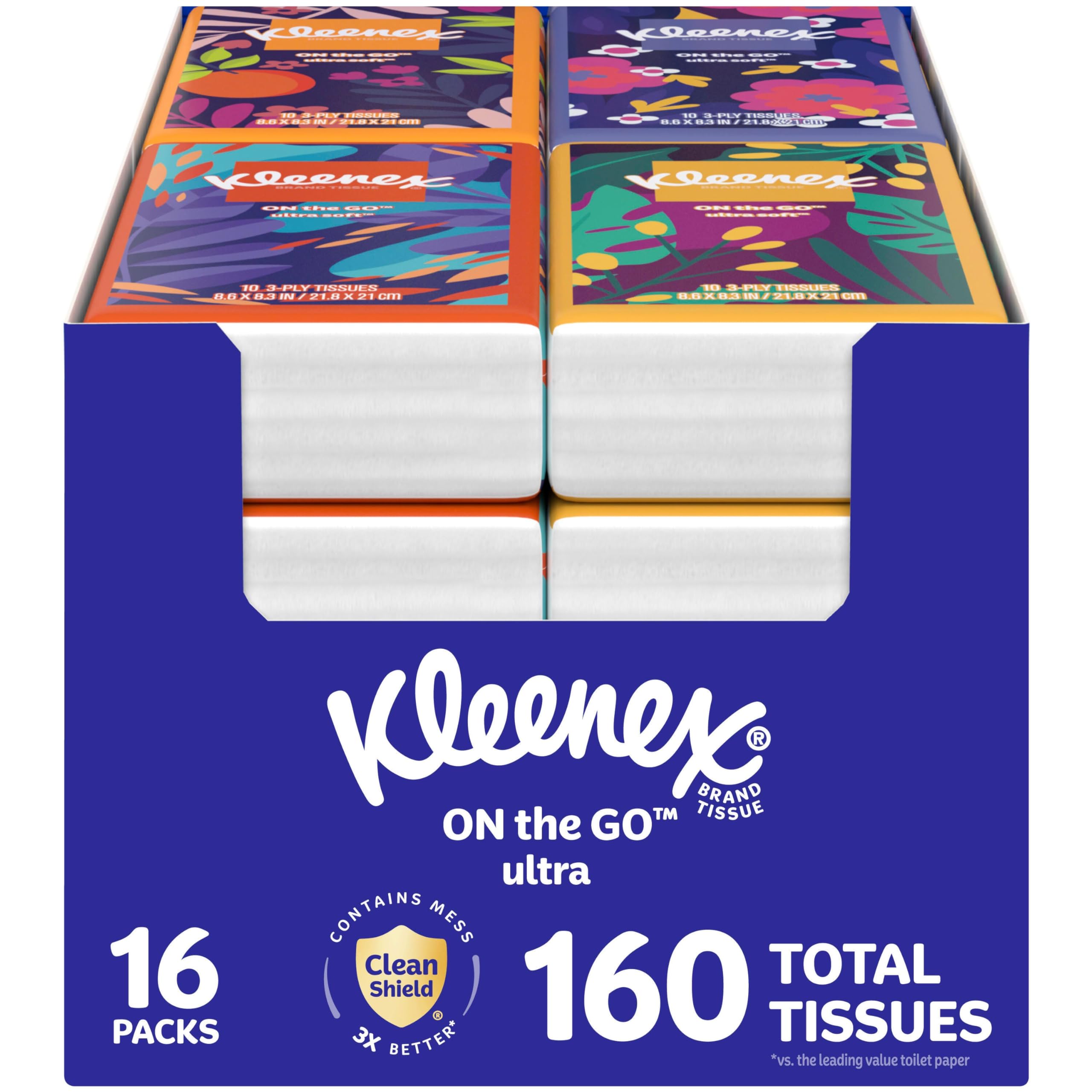 Kleenex On-The-Go Facial Tissues 16 On-The-Go Packs 10 per Box 3-Ply 160 Total Packaging May Vary