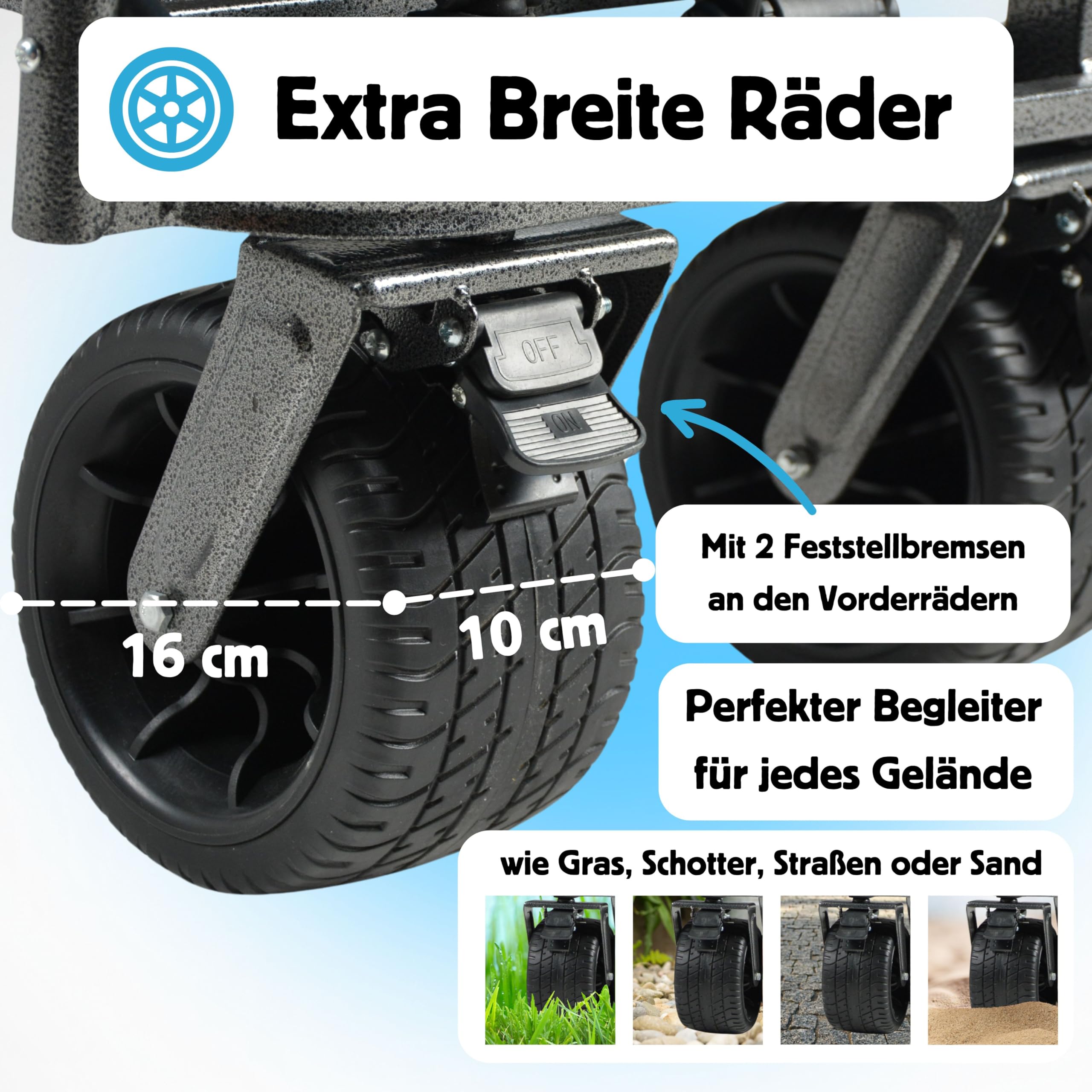 IMLEX Bollerwagen IM-4275 faltbar Azurblau Bollerwagen klappbar mit Schiebegriff Transportwagen mit 3-Punkt-Gurtsystem
