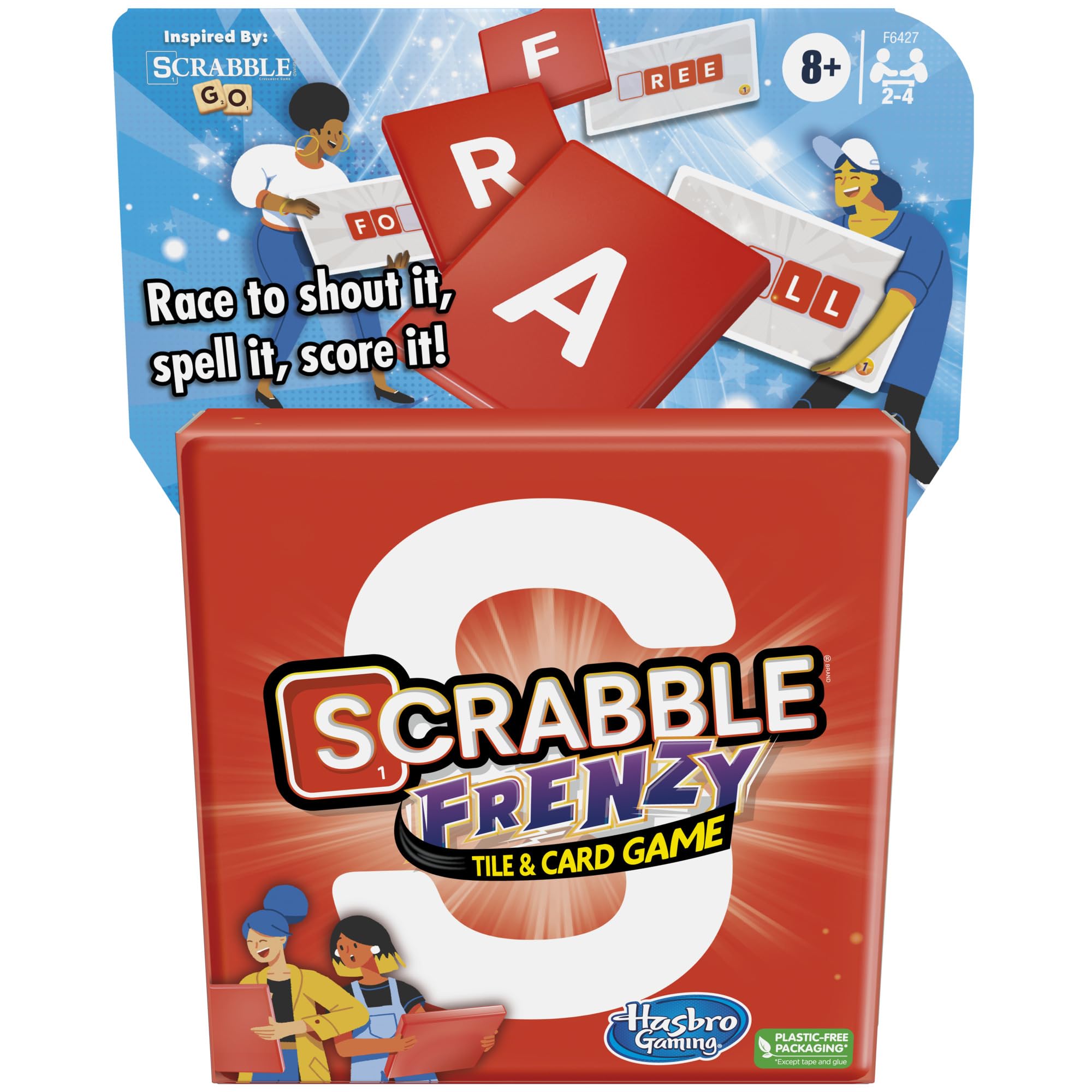 Scrabble Frenzy Tile and Card Game, Fast-Paced Scrabble Game for Family and Kids Ages 8 and Up, Easy to Learn Card Game for 2 to 4 Players