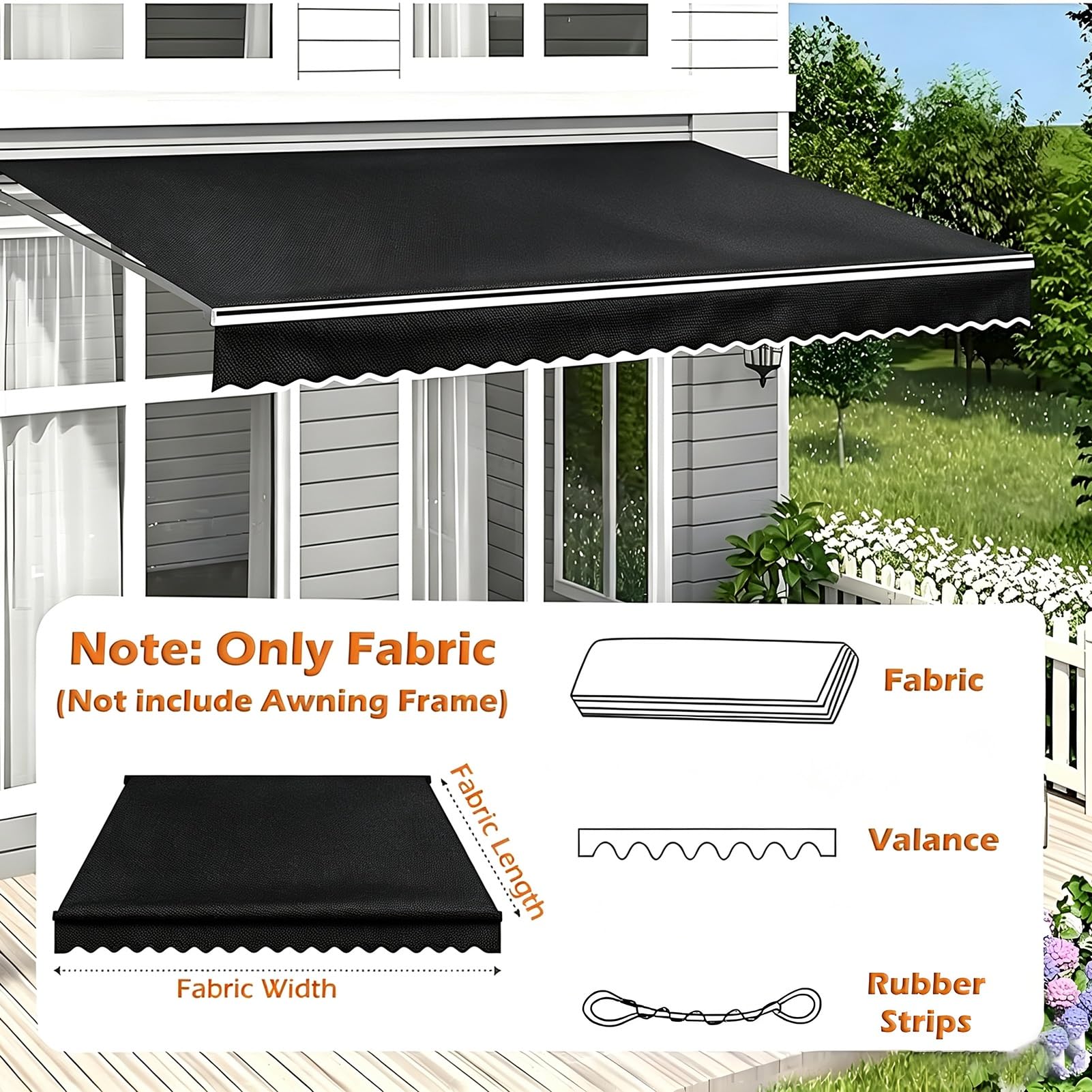 Tissu Store Banne Toile De Rechange pour Store De Terrasse Noir | Sans armature, Toile imperméable Abri de terrasse / protection contre la pluie Pour patios et cafés(15x10ft/4.6x3.05m)