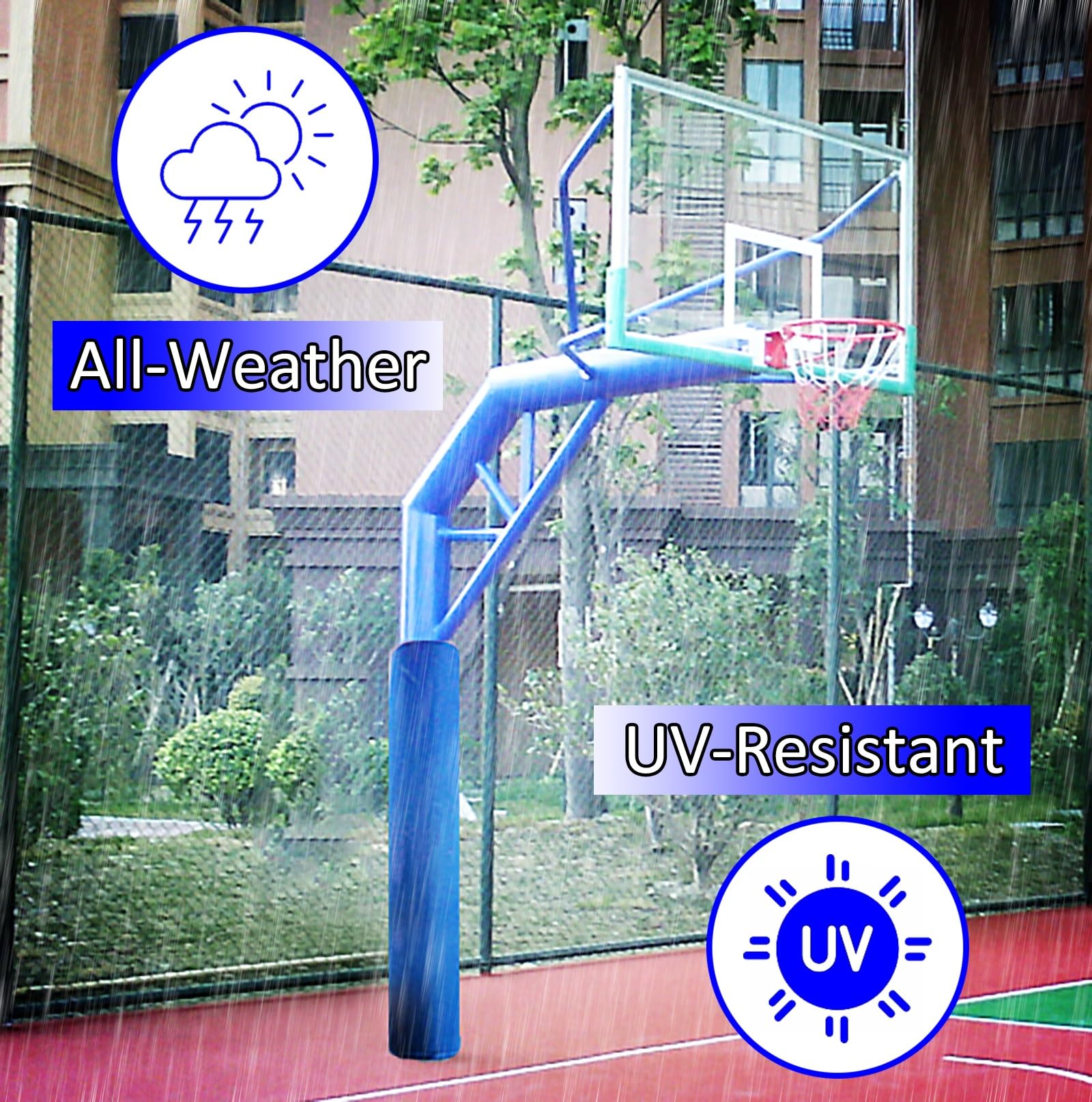 Basketball Hoop Protector Outdoor Indoor, 4 5 6 FT High Garage Pole Padding Wrap Around for School/ Gym/ Family Courtyard, PU Waterproof Basement Pole Cover Round(Dia 114mm (4 1/2in),H 1.6m/5.2ft)