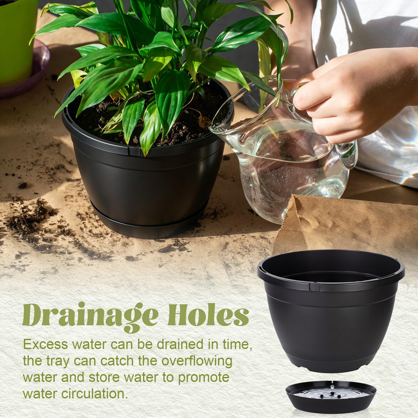 Roshtia Lot de 24 pots à suspendre en plastique de 16 cm pour plantes en vrac avec crochets - Plateau de drainage - Support de pot de fleurs pour intérieur et extérieur - Pour fleurs, jardin, balcon