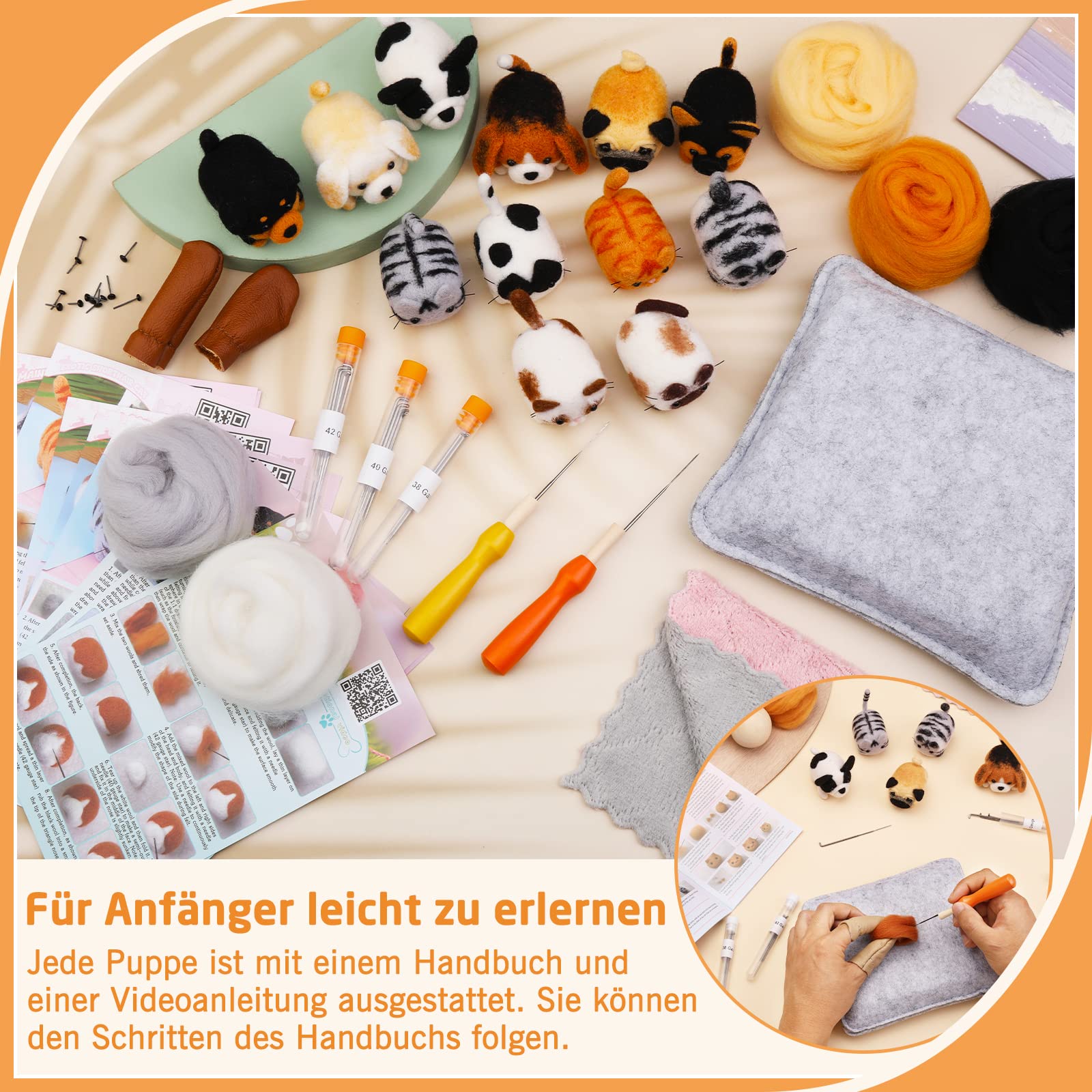 Doxiru Juego de fieltro punzonado de 12 piezas, fabricación de animales, juegos de fieltro punzonado con instrucciones de fieltro, decoración del hogar, regalo de cumpleaños