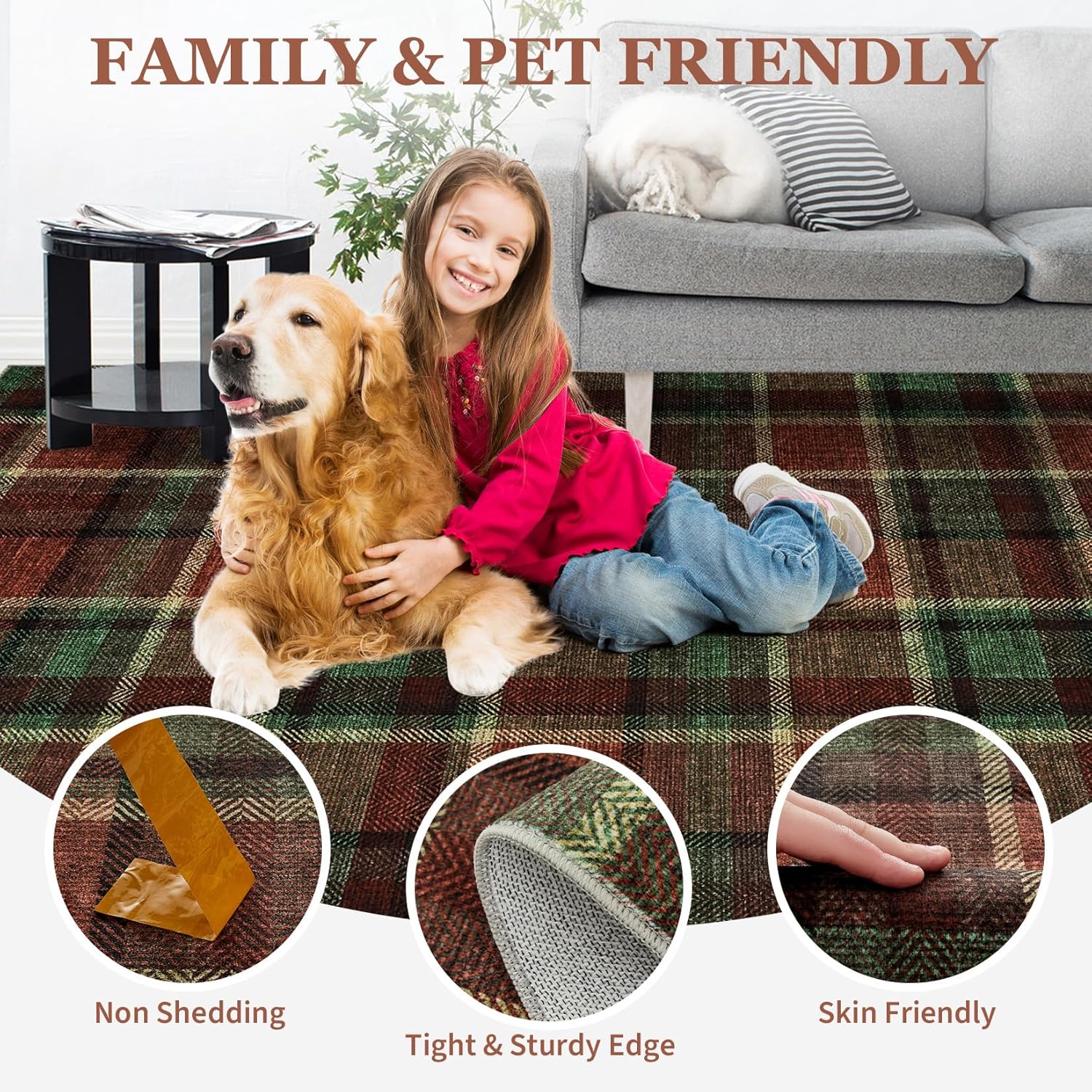 GarveeHome Washable 2x6 Runners Rug for Hallways Non Slip Bath Mat Modern Soft Bedroom Rug Tartan Plaid Runner Farmhouse Kitchen Rugs Entryway Runners Stain Resistant Carpet 2 ft x6 ft Red&Green