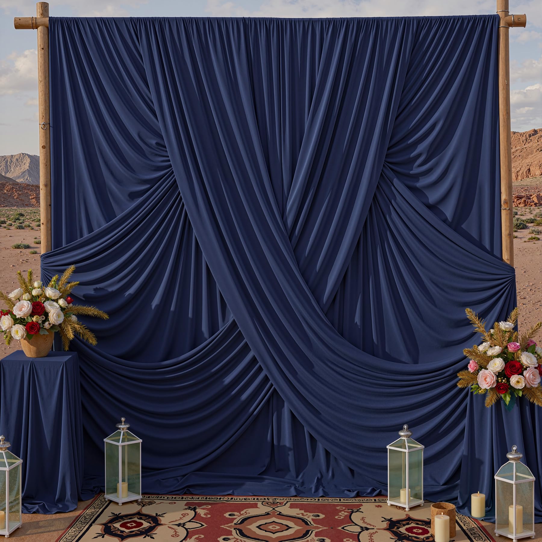 10x10ft Navy Blue Backdrop Curtains for Parties, 2 Panels 5x10ft Wrinkle-Free Polyester Background Curtains for Wedding, Birthday, Baby Shower,