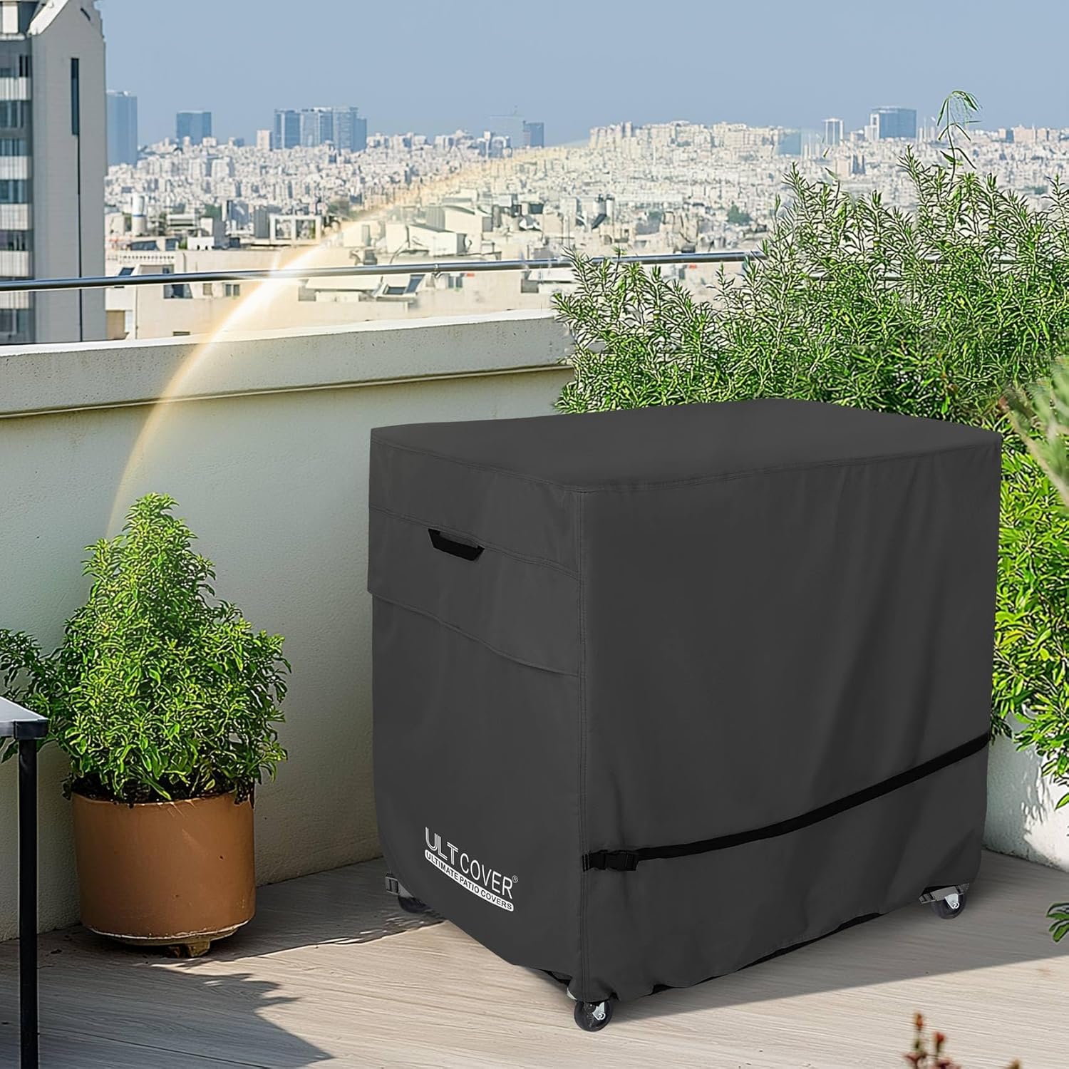 ULTCOVER Waterproof 80 Quart Patio Cooler Cart Rolling Ice Chest Cover 36L x 20W x 34H inch, Black