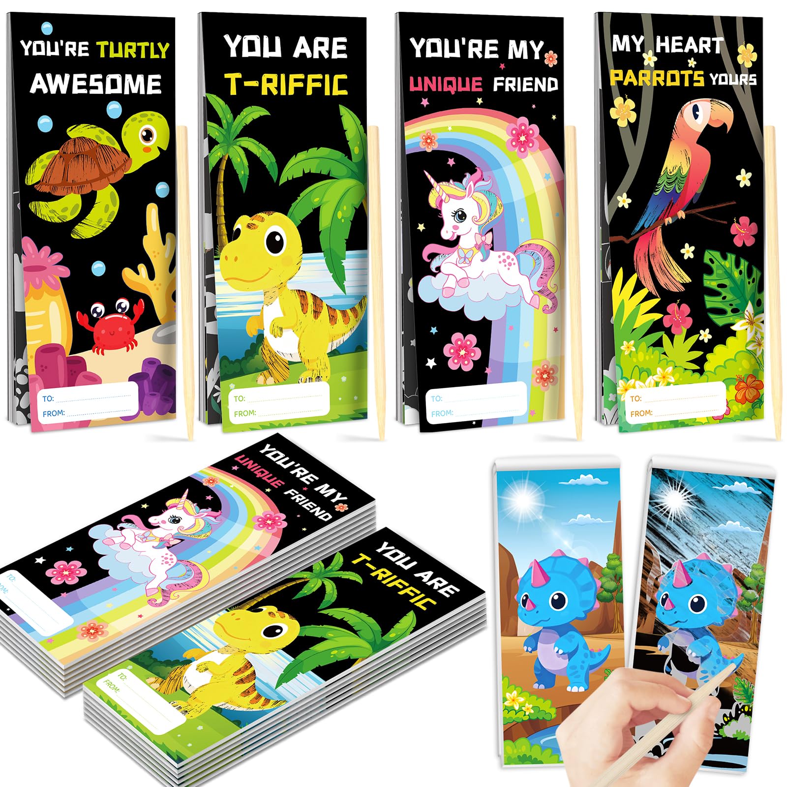 Photo 1 of ***PACK OF 2***SpringFlower Valentines Day Cards Gift Classroom Exchange,24 Pack Scratch Art Books,Valentines Gift Classroom Exchange Prizes Party Favors Supply, Valentines Scratch Art Toys For Kids