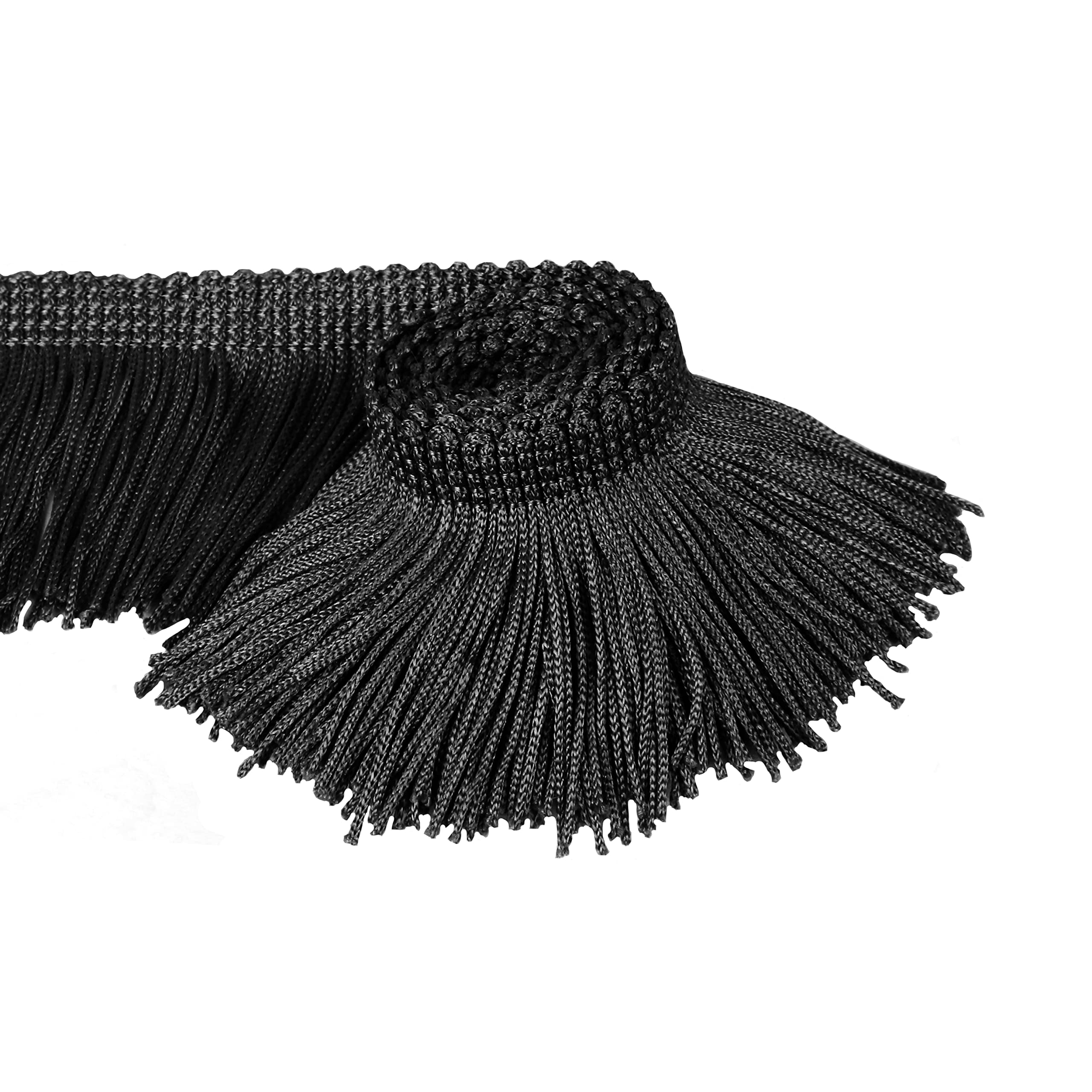 BEL AVENIR Lace Chainette Fringe Trim Polyester Tassel Trim with Hand Knitting for Home Accessories DIY Decoration (Black, 6.8 Yard x 2 Inches)