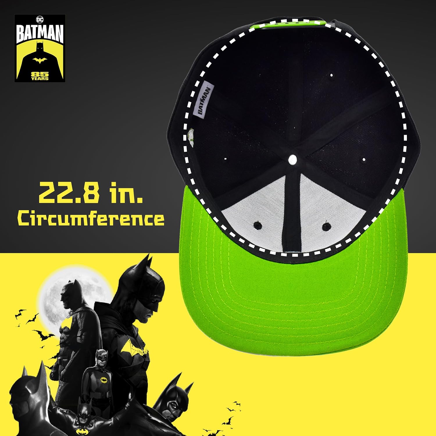 DC Comics Batman The Riddler Baseball Cap, Adult Cotton Adjustable Snapback Hat with Flat Brim for Men and Women, Black, One Size - Image 5