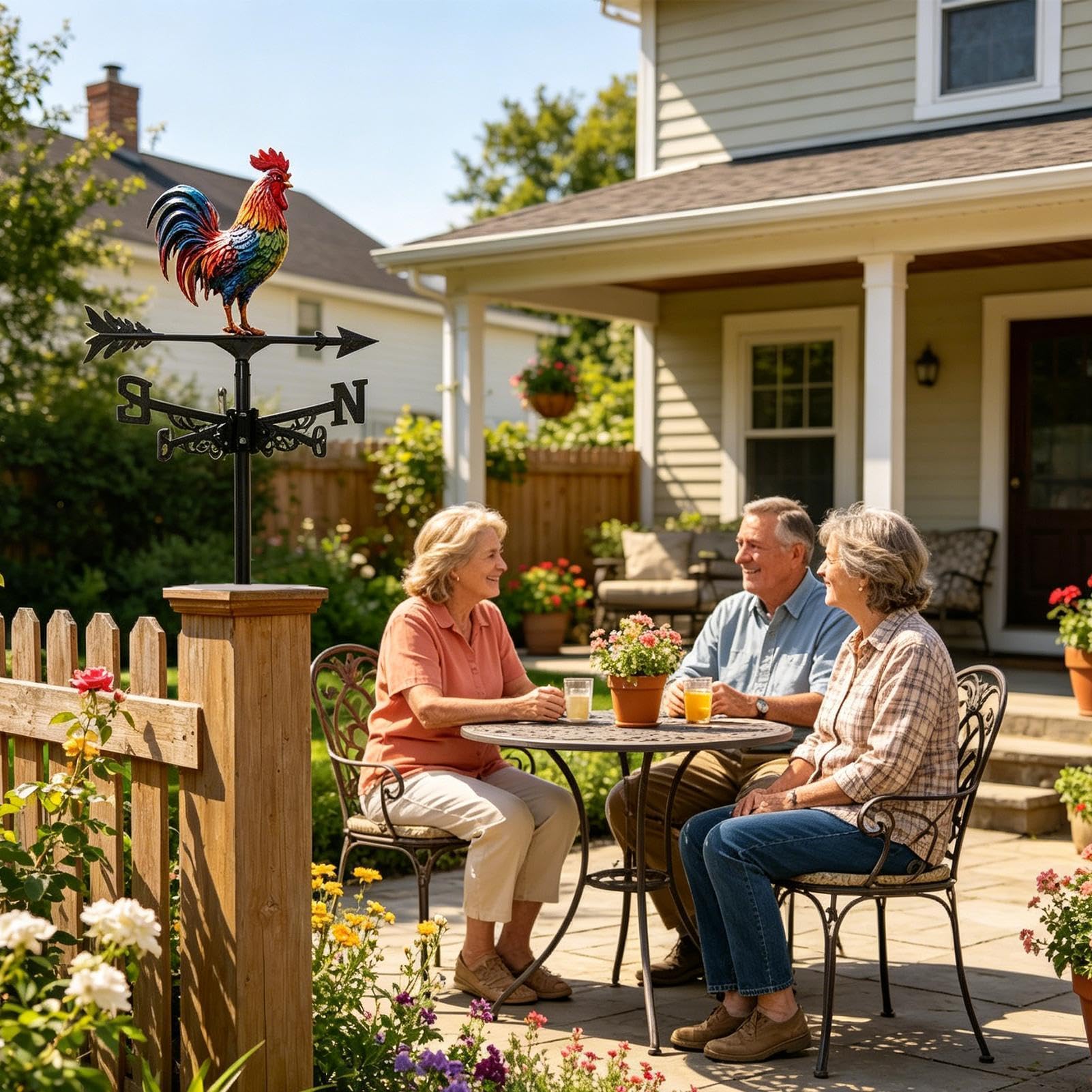 Veleta de Viento - Decoración De Exterior con Gallo De Hierro | Veletas Animales para Jardín | Decoración Granja, Jardín, Patio Trasero, Césped, Balcón, Barandilla y