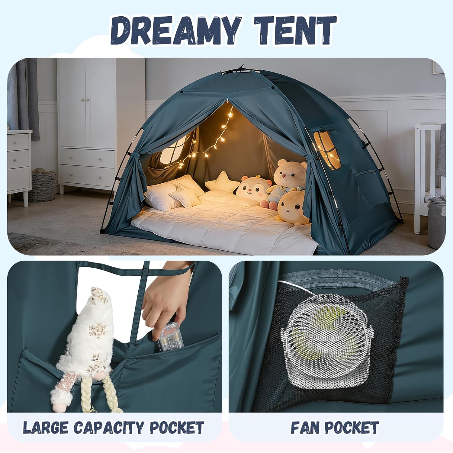 Bed Tent Full Size - Privacy Sleeping Space with Blackout Design, Breathable Portable Indoor Floor Bed Tent for Toddler Transition (Dark Green, Full)
