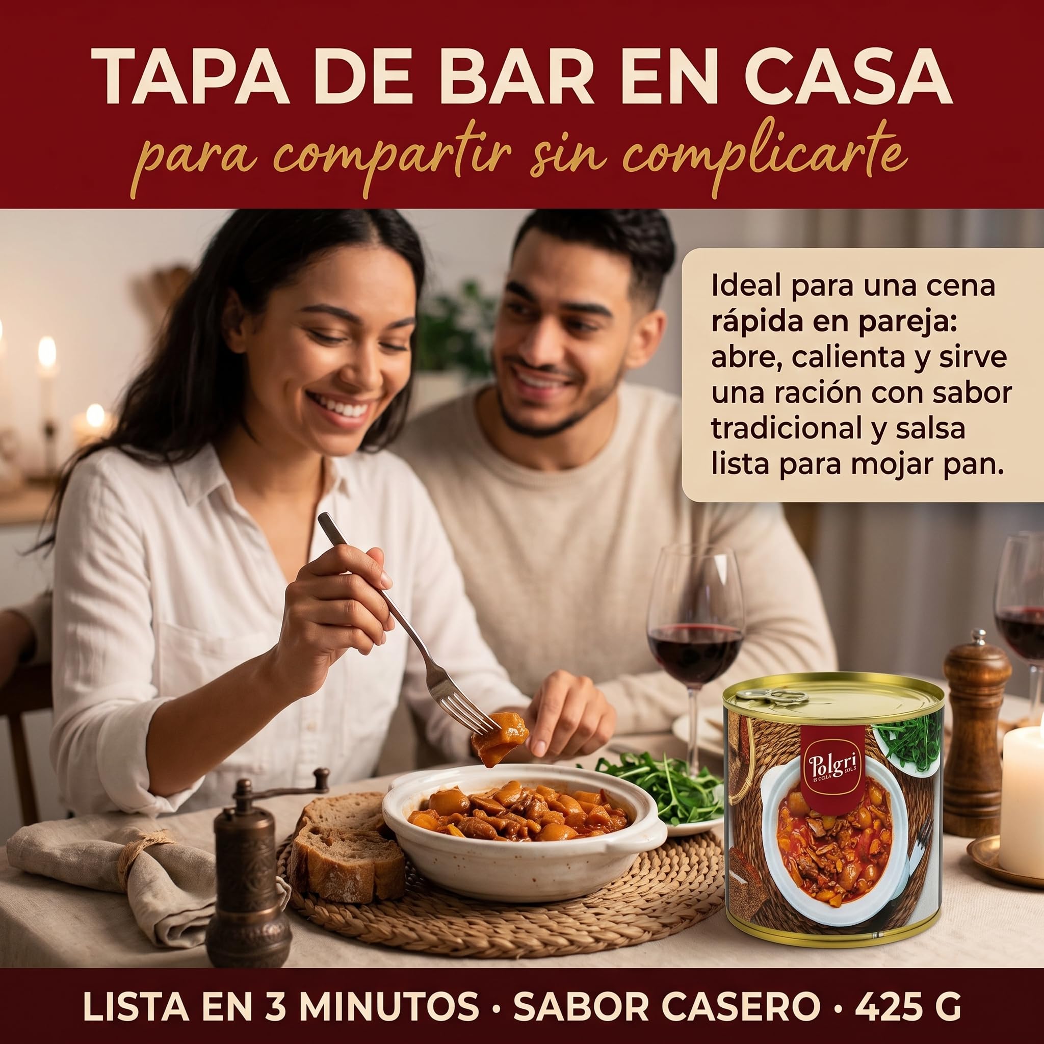 POLGRI Oreja de Cerdo en Salsa 425g x 3 latas Receta Tradicional de La Mancha Lista para Comer