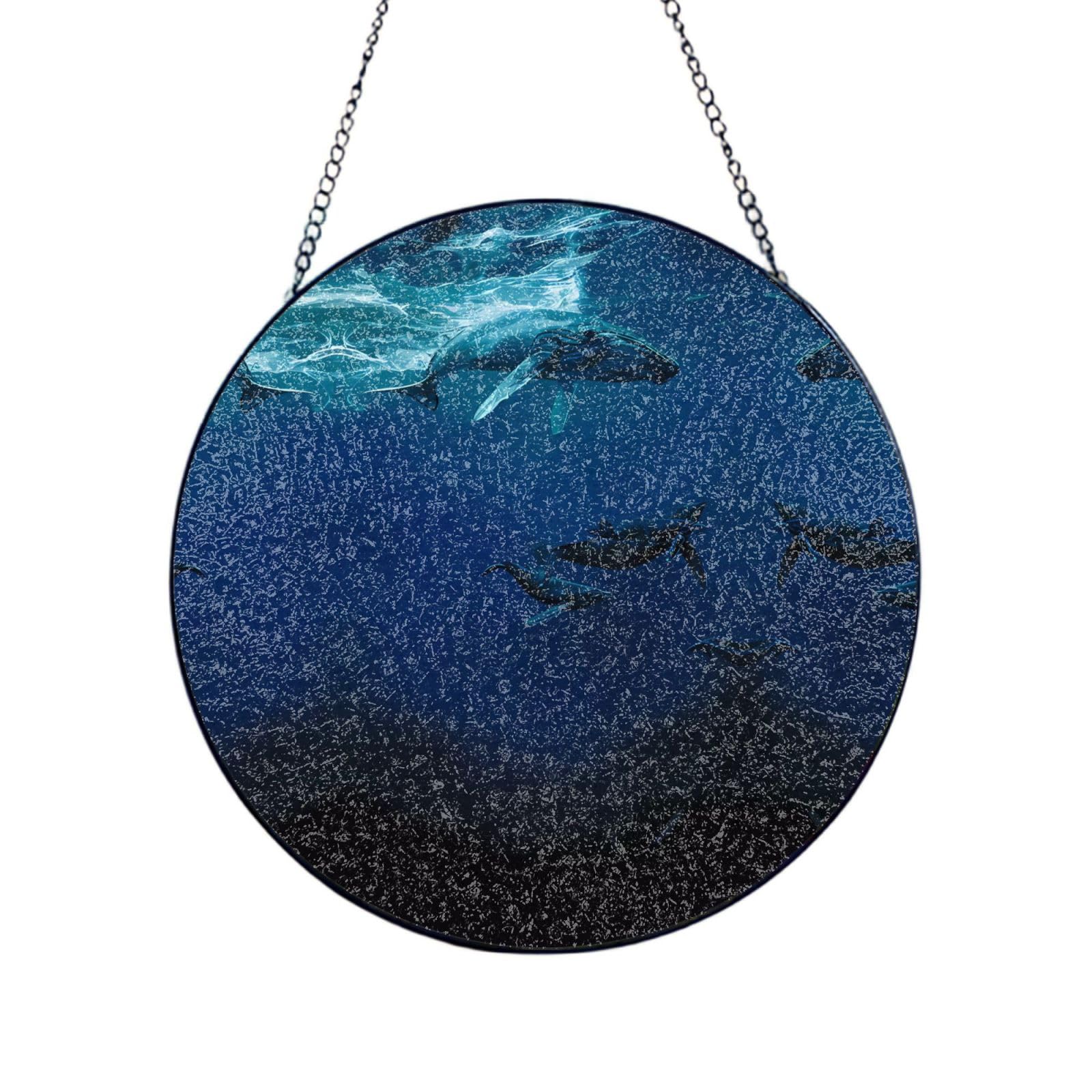 Poezjzw Stained Glass Window Hanging - Ocean Whale Sun Catcher For Door Garden Home Decor Christmas Mother'S Day Birthday Gifts 12in（30cm）