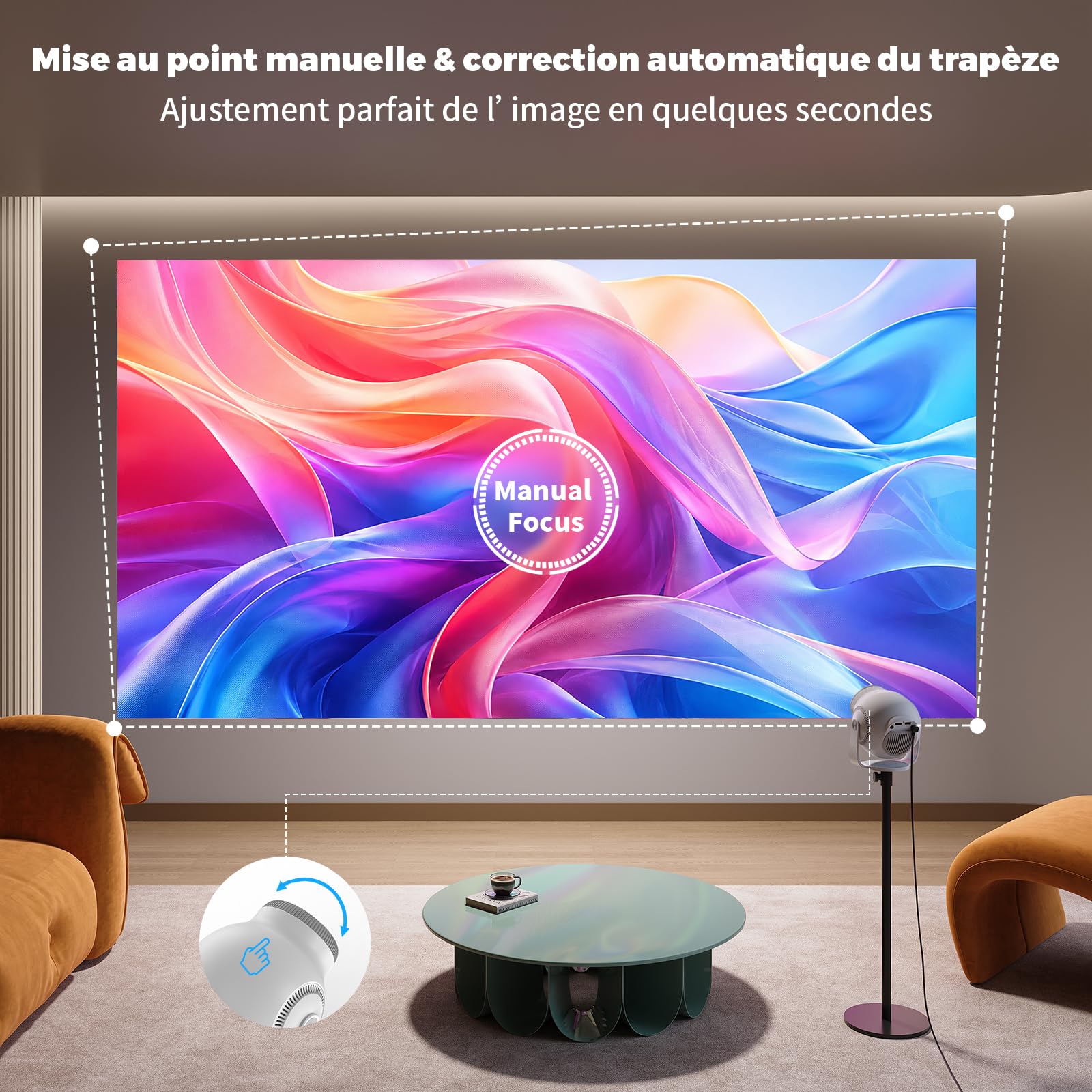 Mini Projecteur Android 14 avec WiFi 6, 480 ANSI, 720P natif