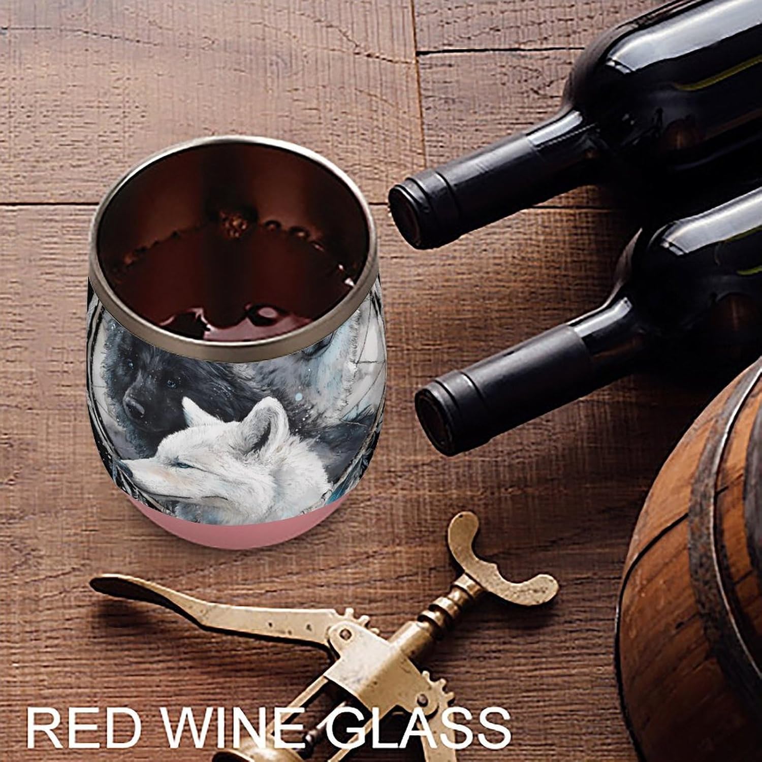 Wolf Dreamcatchers Blue Eyes Insulated Drinking Cup Stainless Steel Coffee Mug Wine Tumbler with Lid 12OZ