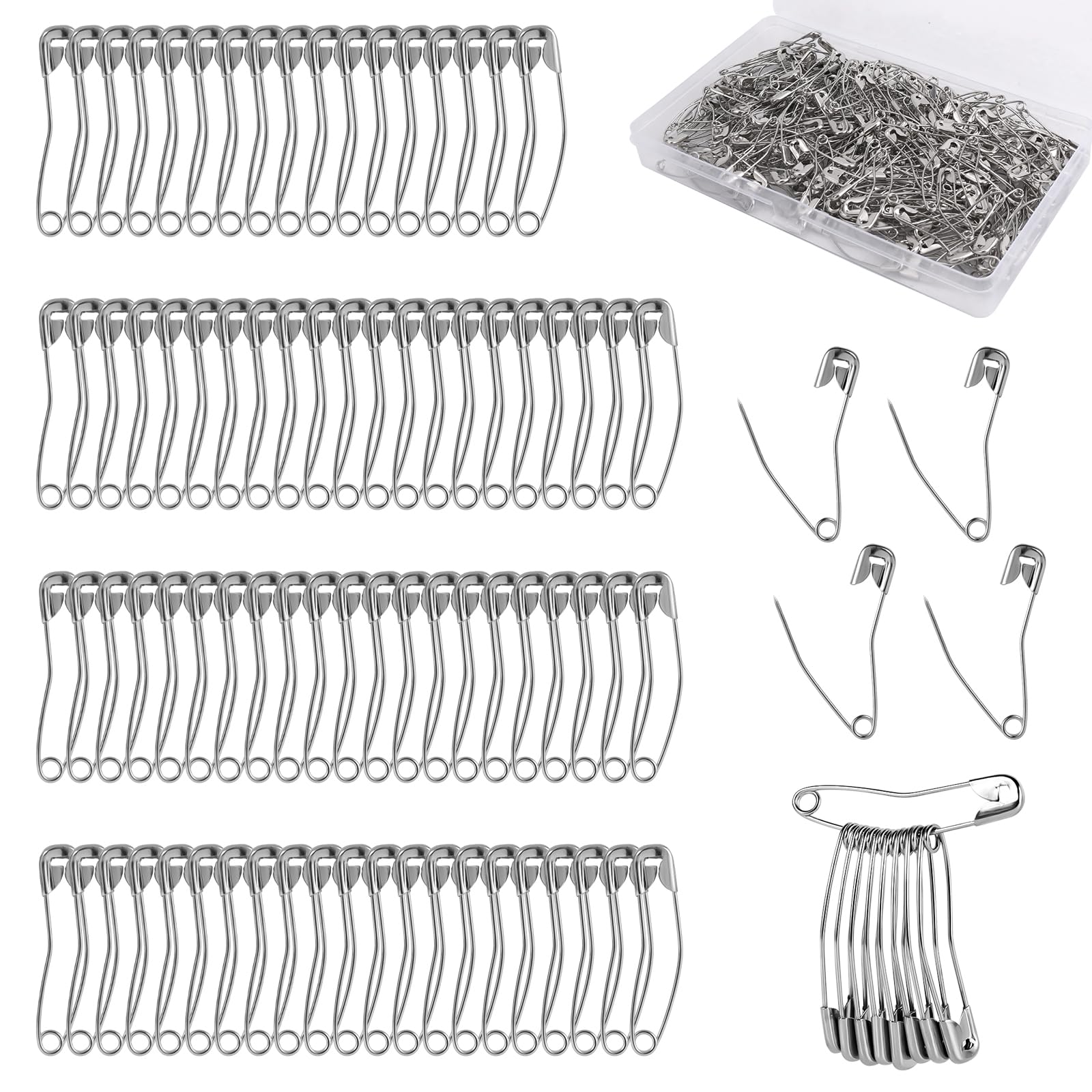 300pcs Curved Safety Pins, 1.5in/3.8cm — image 1