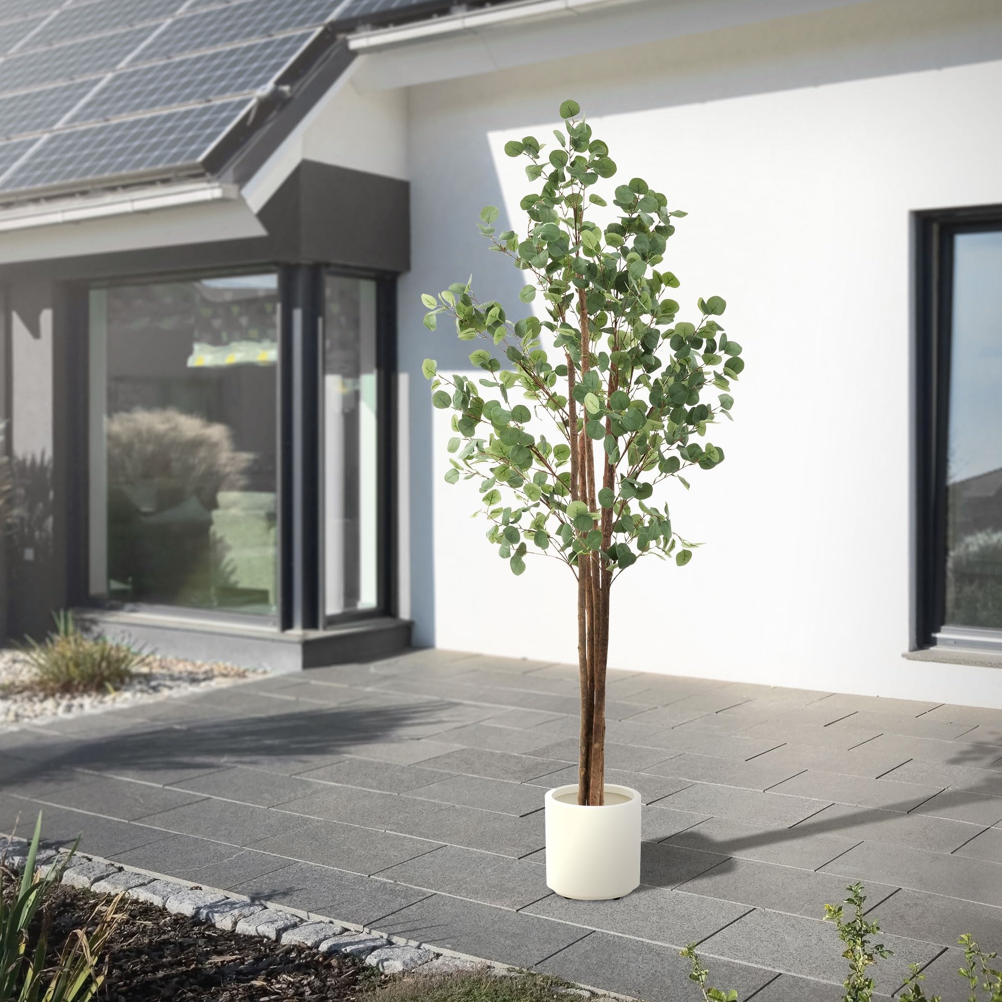 ML-Design sztuczny eukaliptus 210 cm duze rosliny ozdobne z naturalnym drewnianym pniem plastikowe rosliny w doniczce idealna dekoracja do wnetrz i ogrodów realistyczne drzewo do salonu i biura