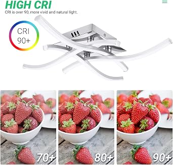 LED Ceiling Light, Elegant Curved Design Ceiling Lights, 4 Built-in LED Boards, 24W 2400 Lumen, Cold Light 6500K, Modern Ceiling Fixture for Living Rooms, Bedrooms and Corridor