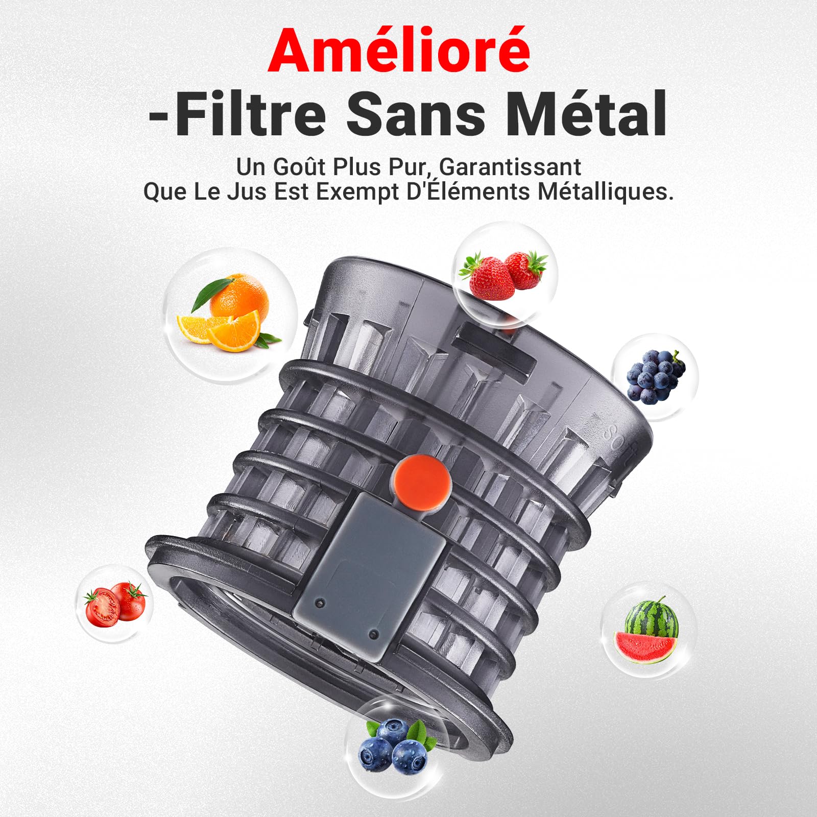 Slow Juicer-AOBOSI Extracteur de jus, 250 W, pour légumes et fruits, avec compartiment de remplissage de 103 mm et 2 filtres sans métal, presse-agrumes, électrique, avec 2 brevets, noir
