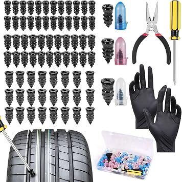 75Pcs Tyre Repair Kit Rubber Nails with Screwdriver & Pliers